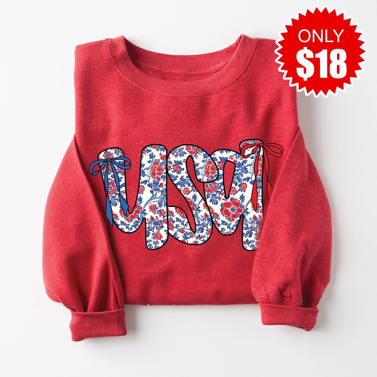 USA Ribbon Sweatshirt - Heather Scarlet - 18 Style001