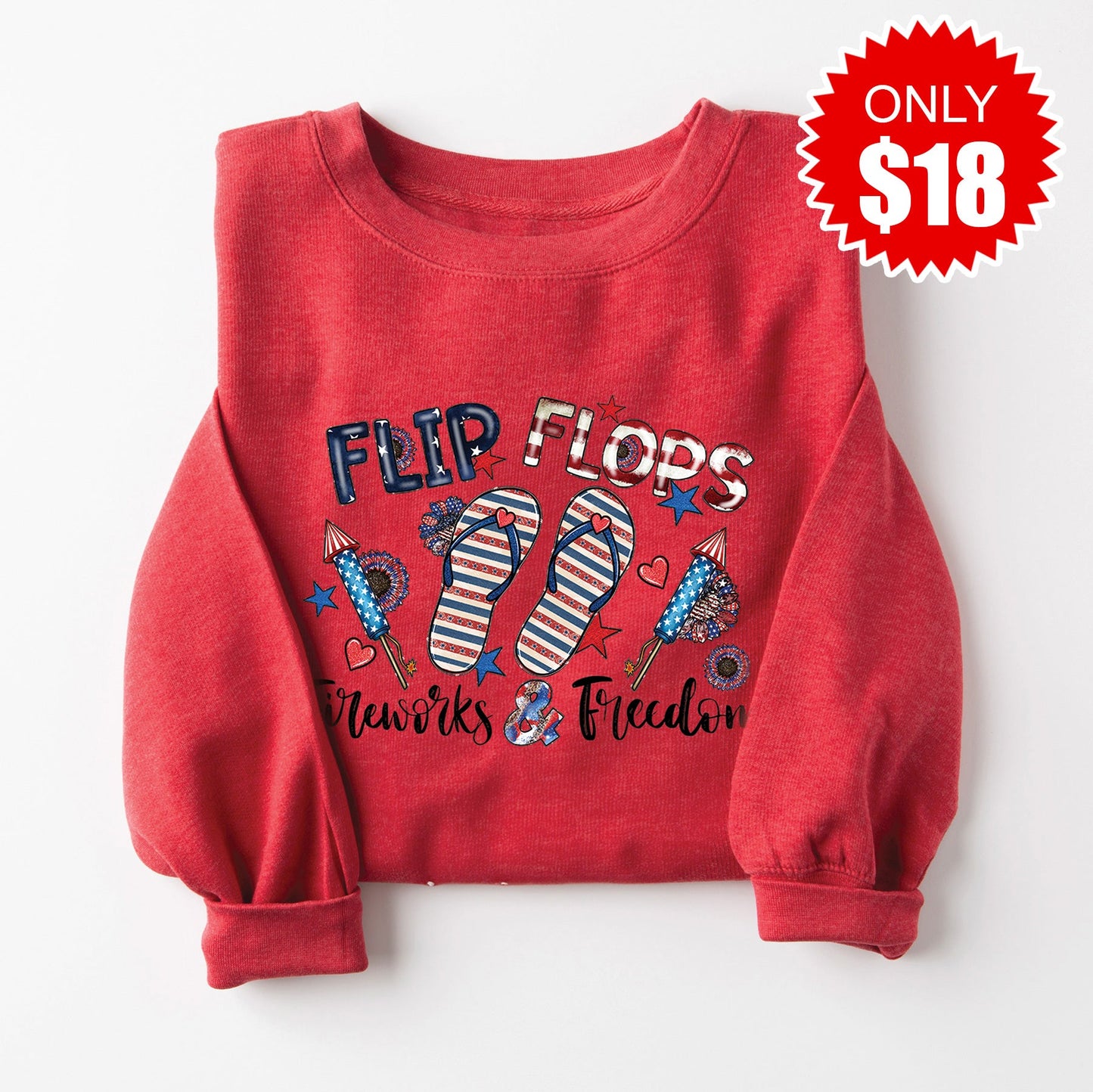 Flip Flops USA Sweatshirt - Heather Scarlet - 18