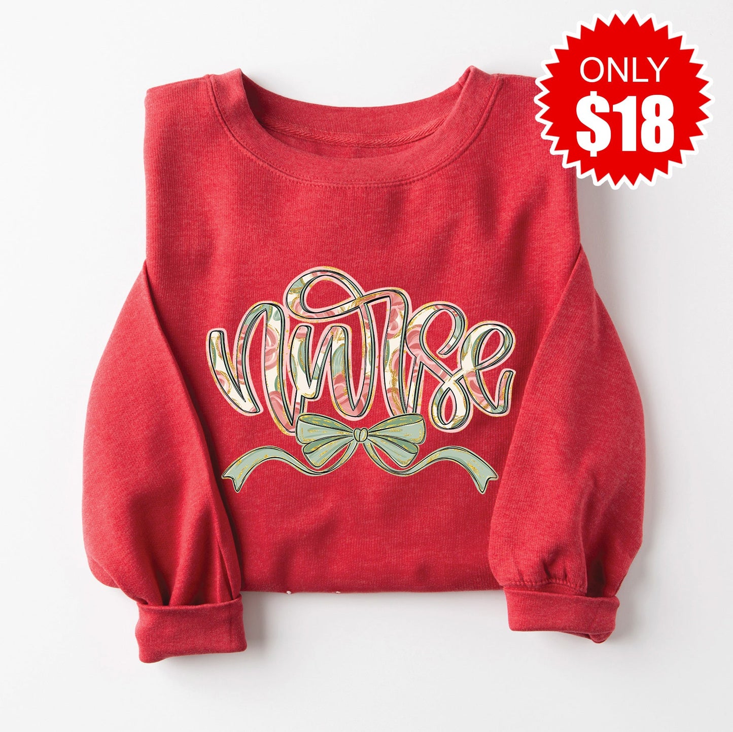 Nurse Ribbon Sweatshirt - Heather Scarlet - 18