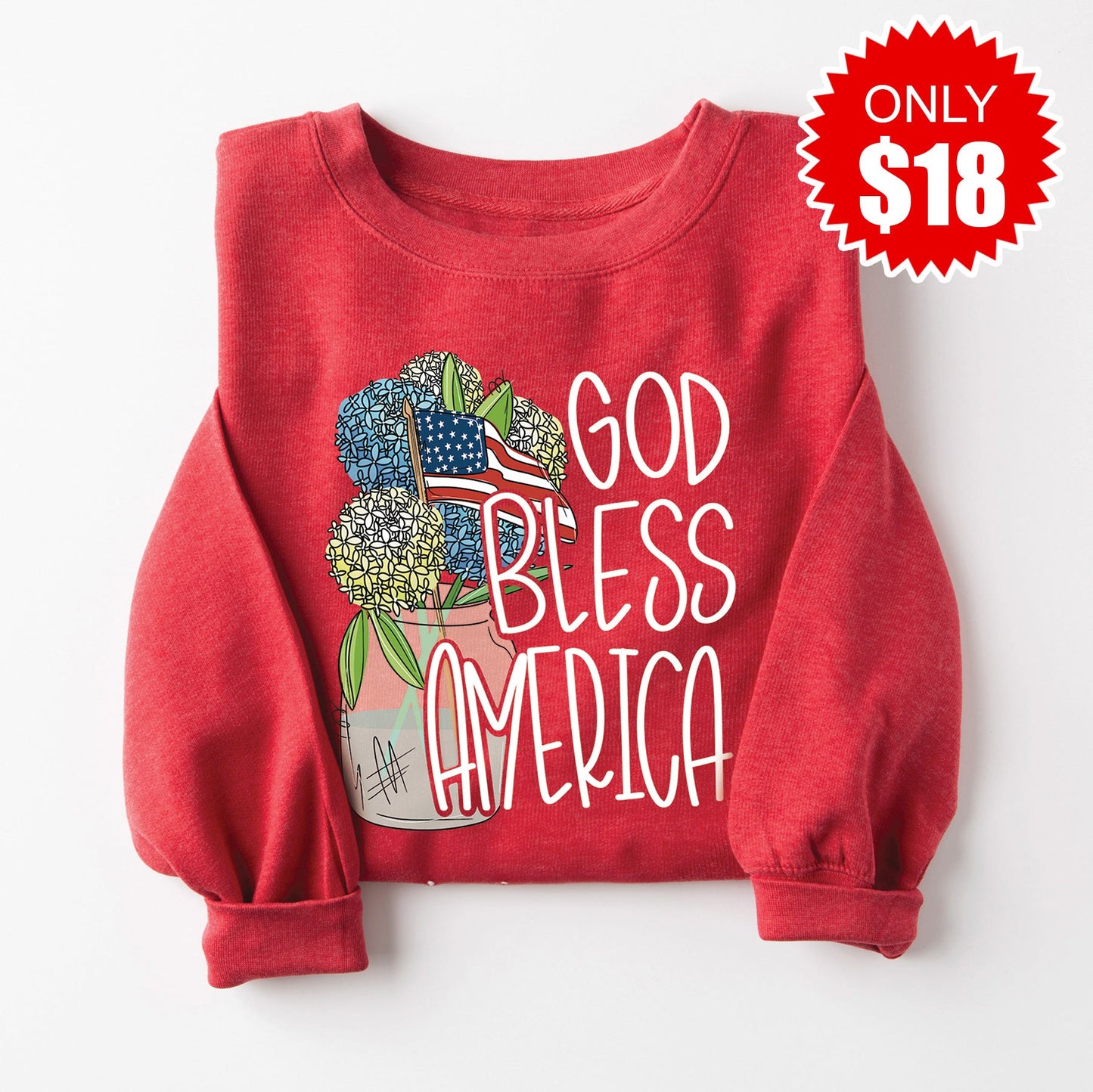 God Bless America Sweatshirt - Heather Scarlet - 18