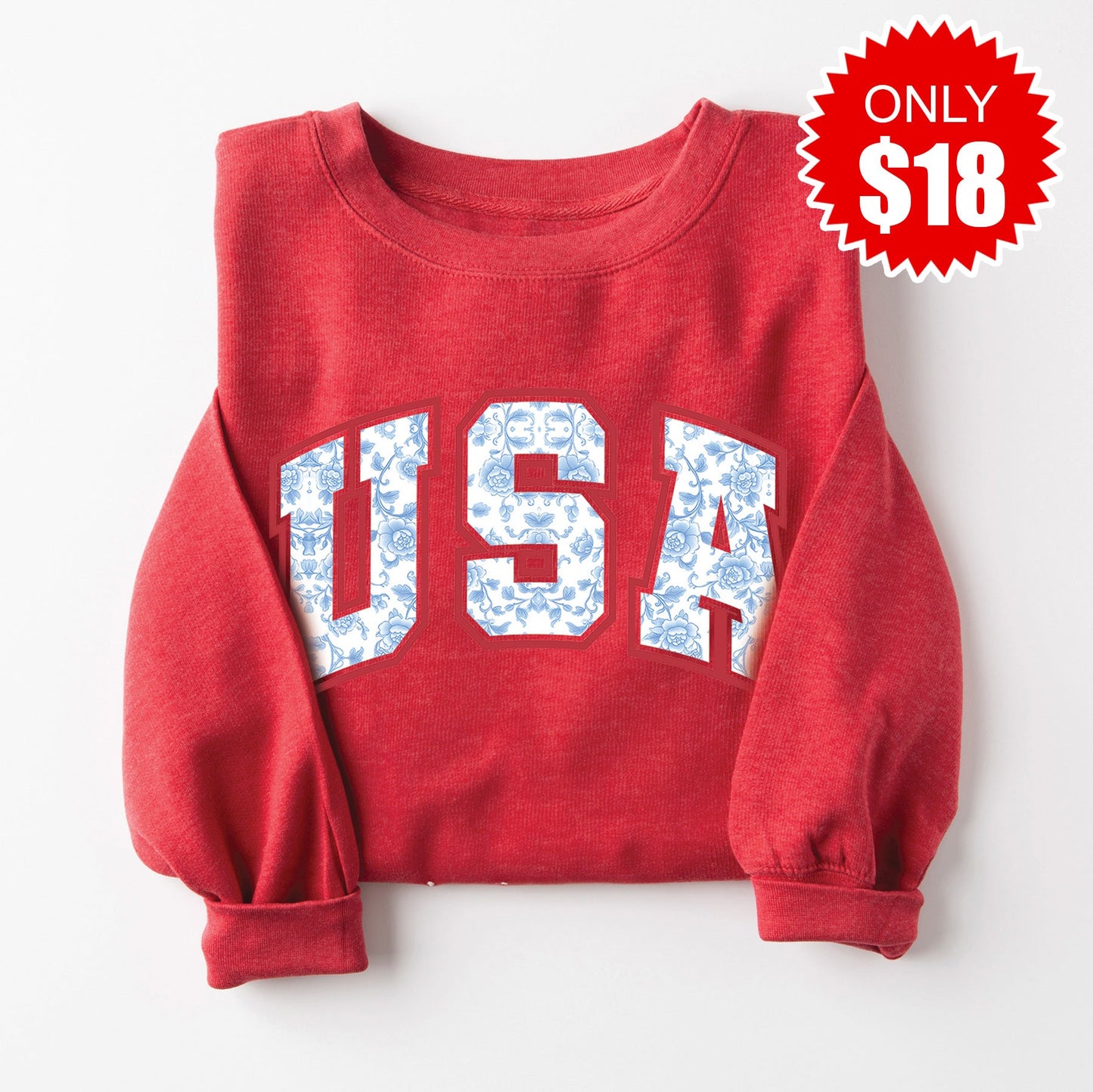 USA Floral Sweatshirt - Heather Scarlet - 18