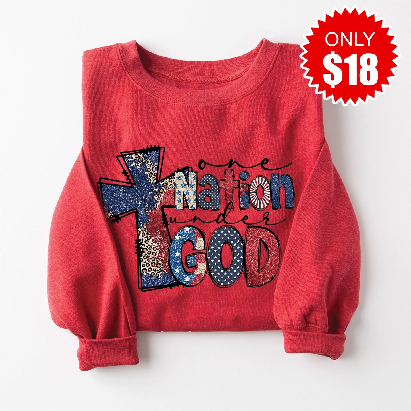 One Nation Cross Sweatshirt - Heather Scarlet - 18