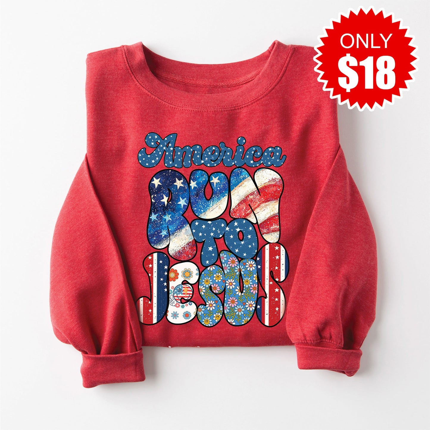 America Run To Jesus Sweatshirt - Heather Scarlet - 18