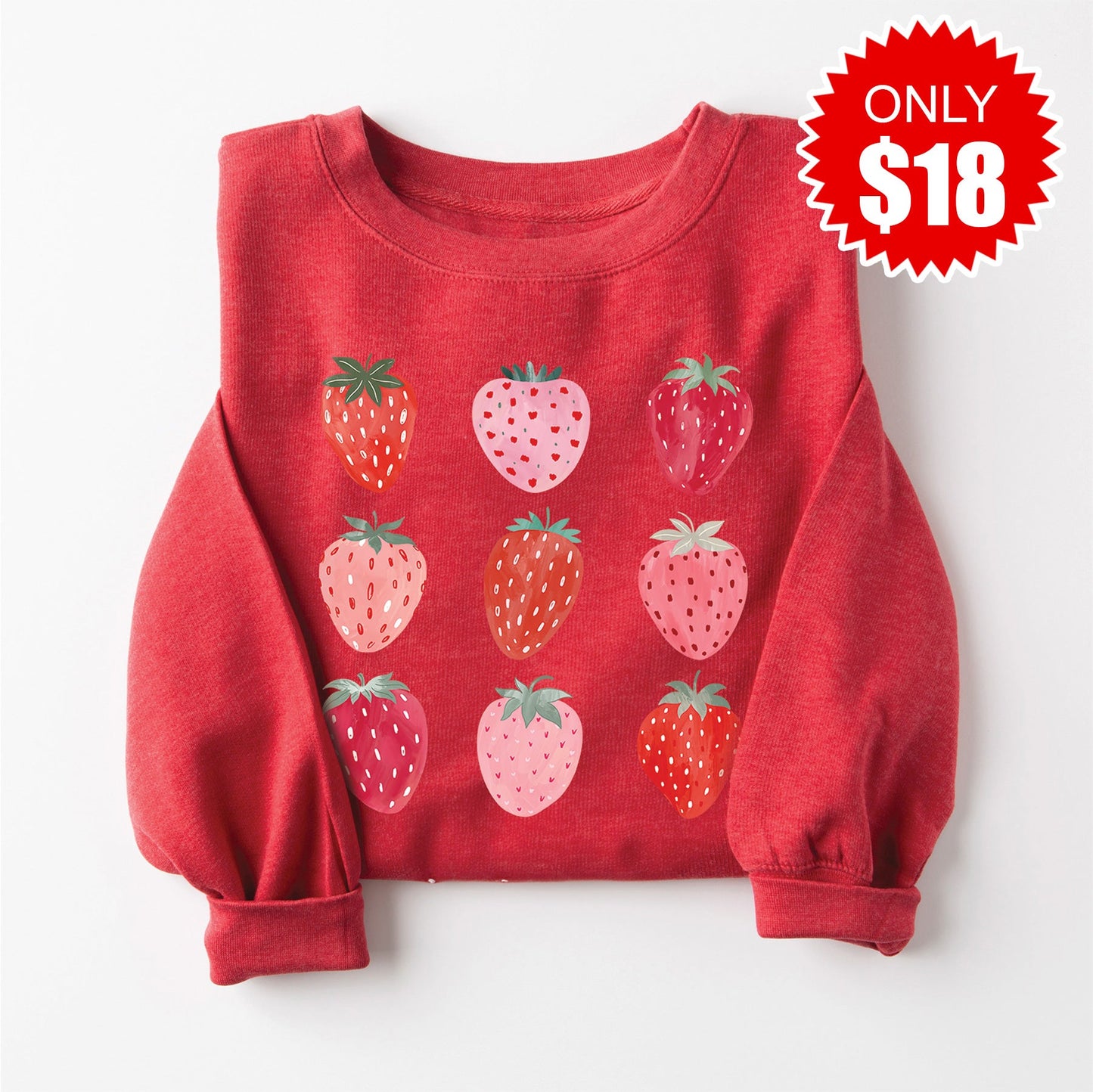 Strawberries Sweatshirt - Heather Scarlet - 18
