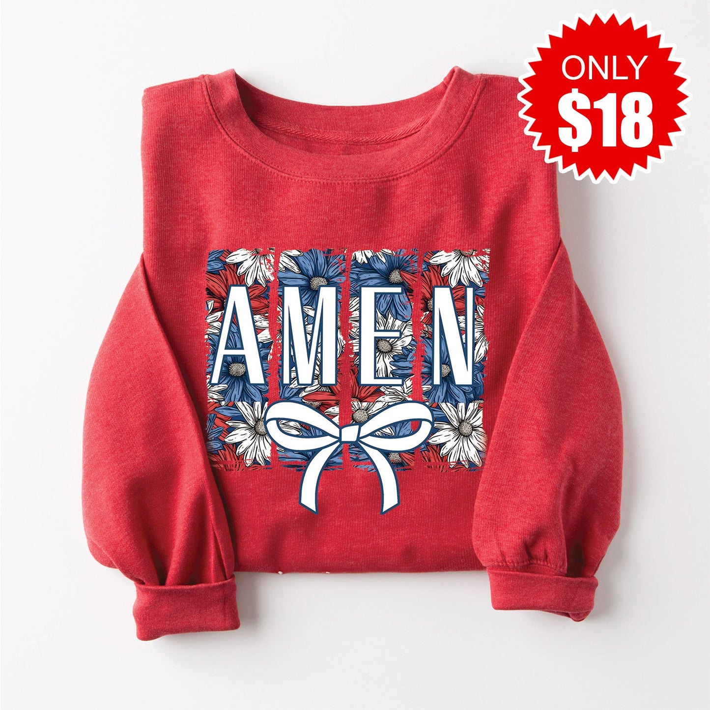 Amen Floral Sweatshirt - Heather Scarlet - 18
