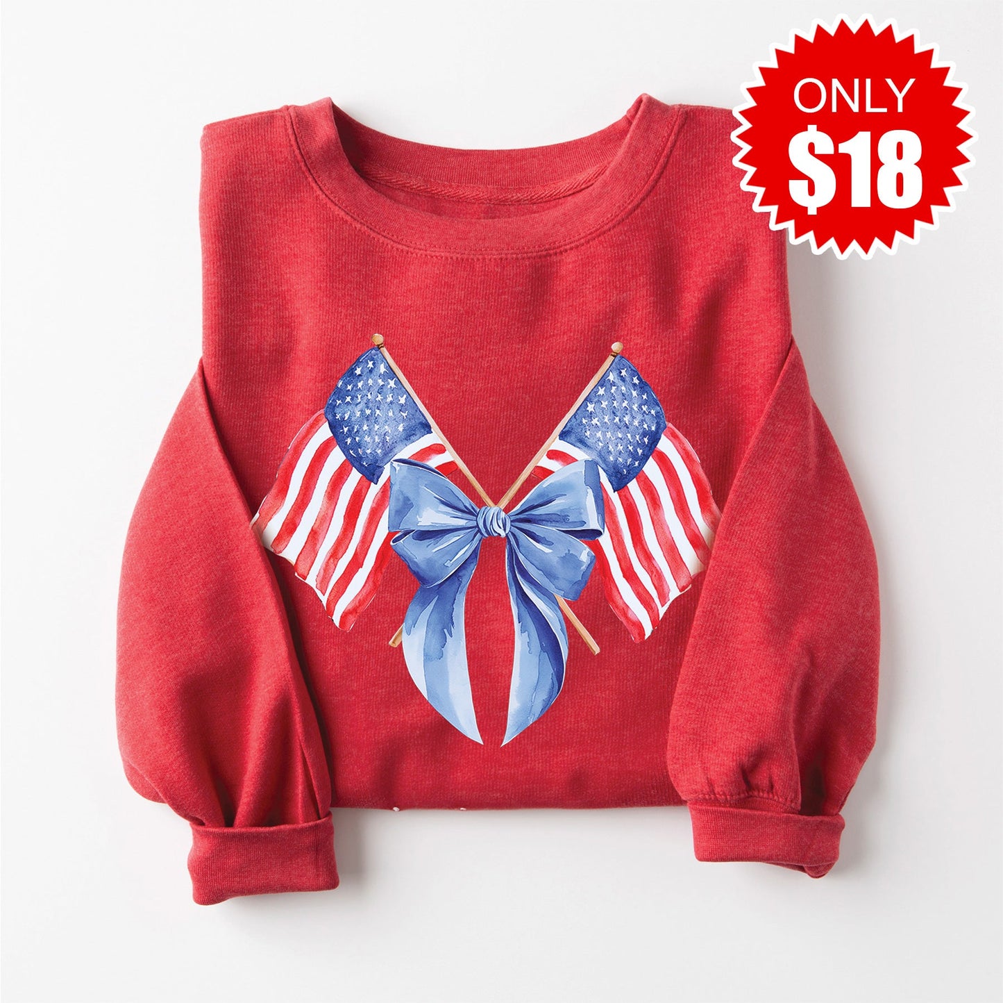 USA Flag Bow Sweatshirt - Heather Scarlet - 18