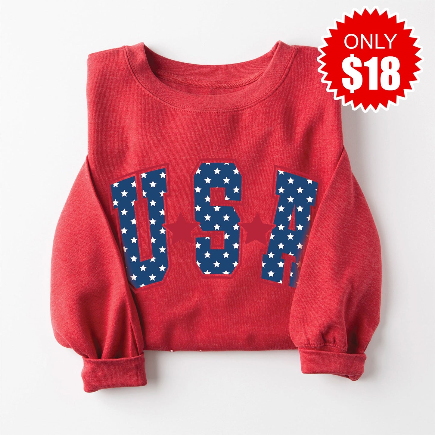 USA Varsity Stars Sweatshirt - Heather Scarlet - 18