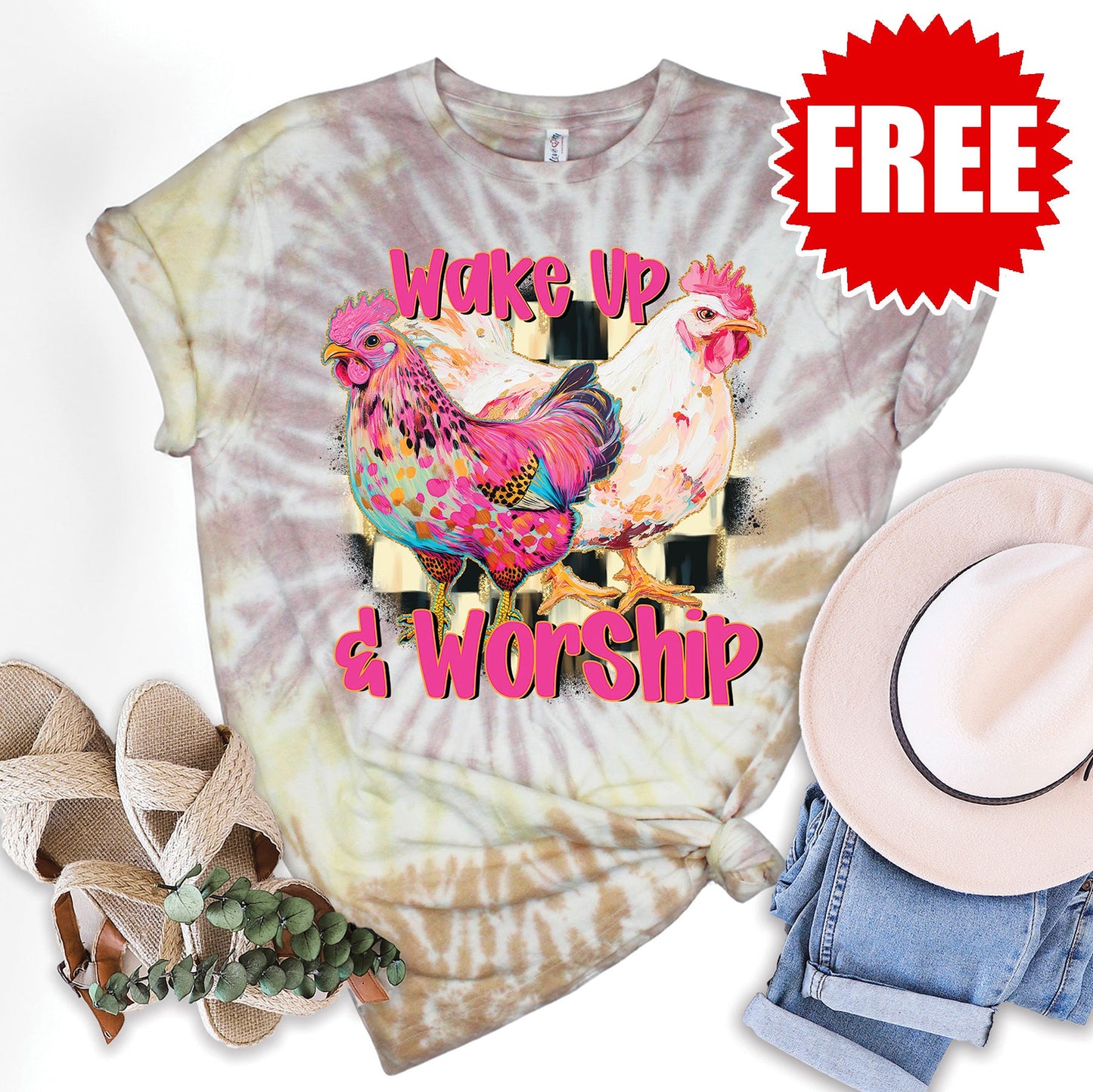 Wake Up and Worship Tee - Tie Dye Canyon - 0