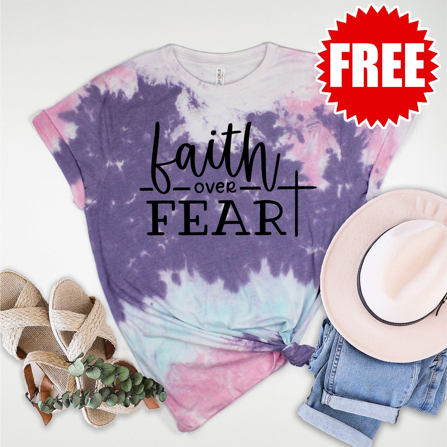 Faith Over Fear Tee - Cotton Candy Tie Dye - 0