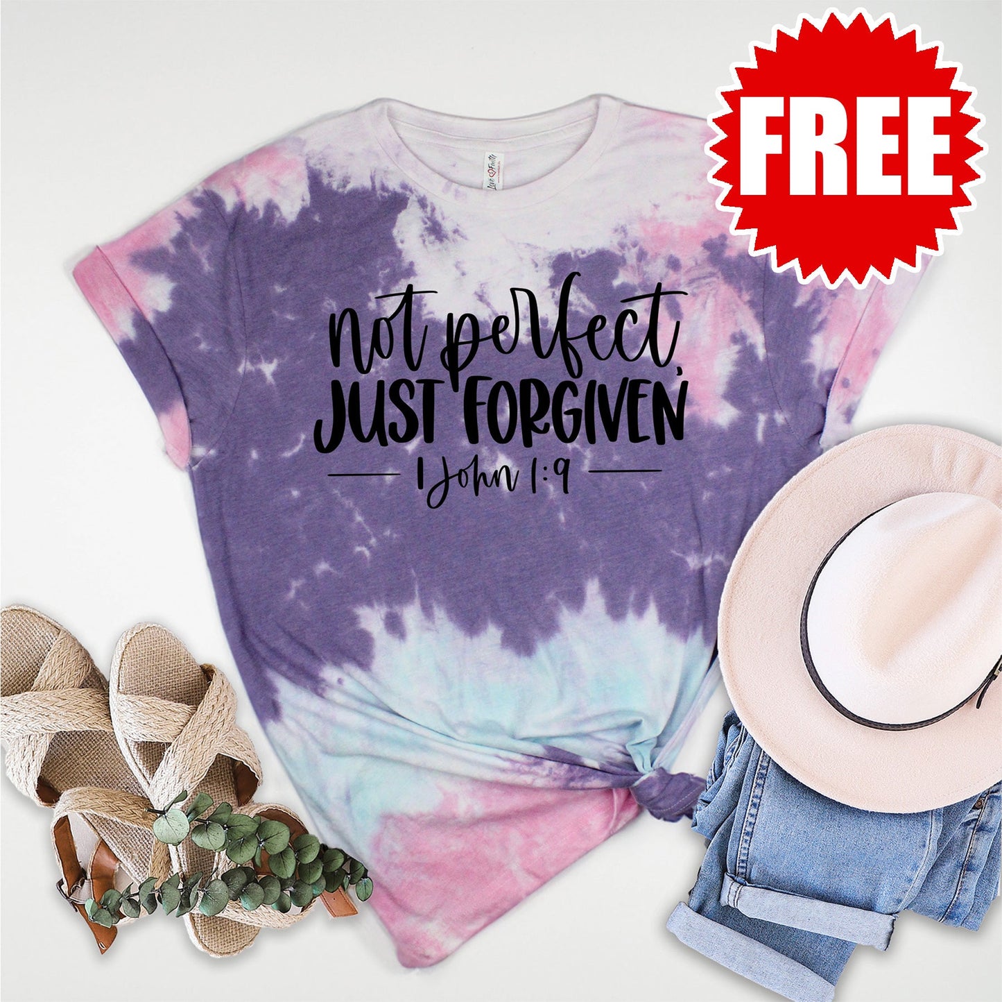 Not Perfect Just Forgiven Tee - Cotton Candy Tie Dye - 0