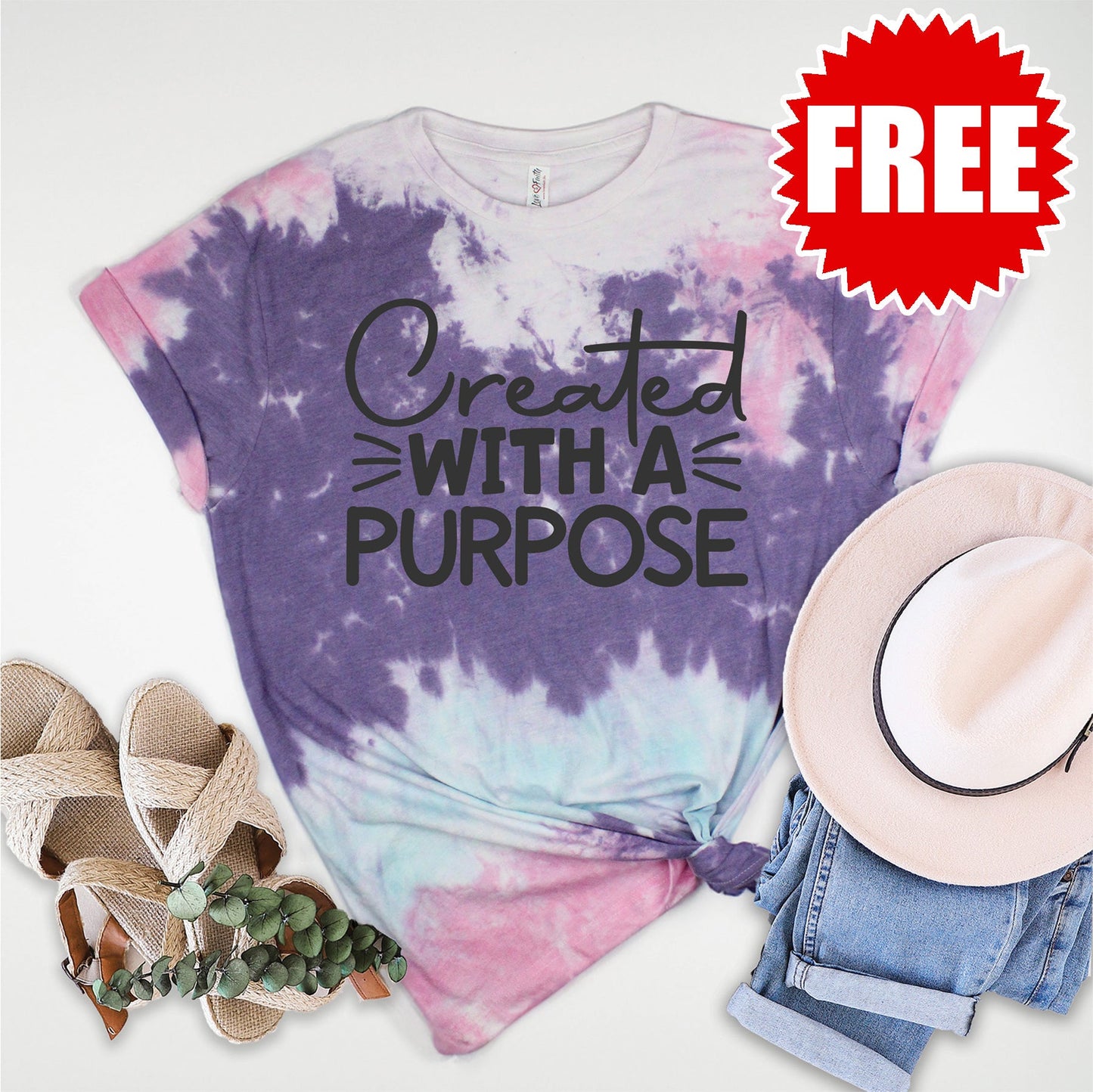 Created With A Purpose Tee - Cotton Candy Tie Dye - 0