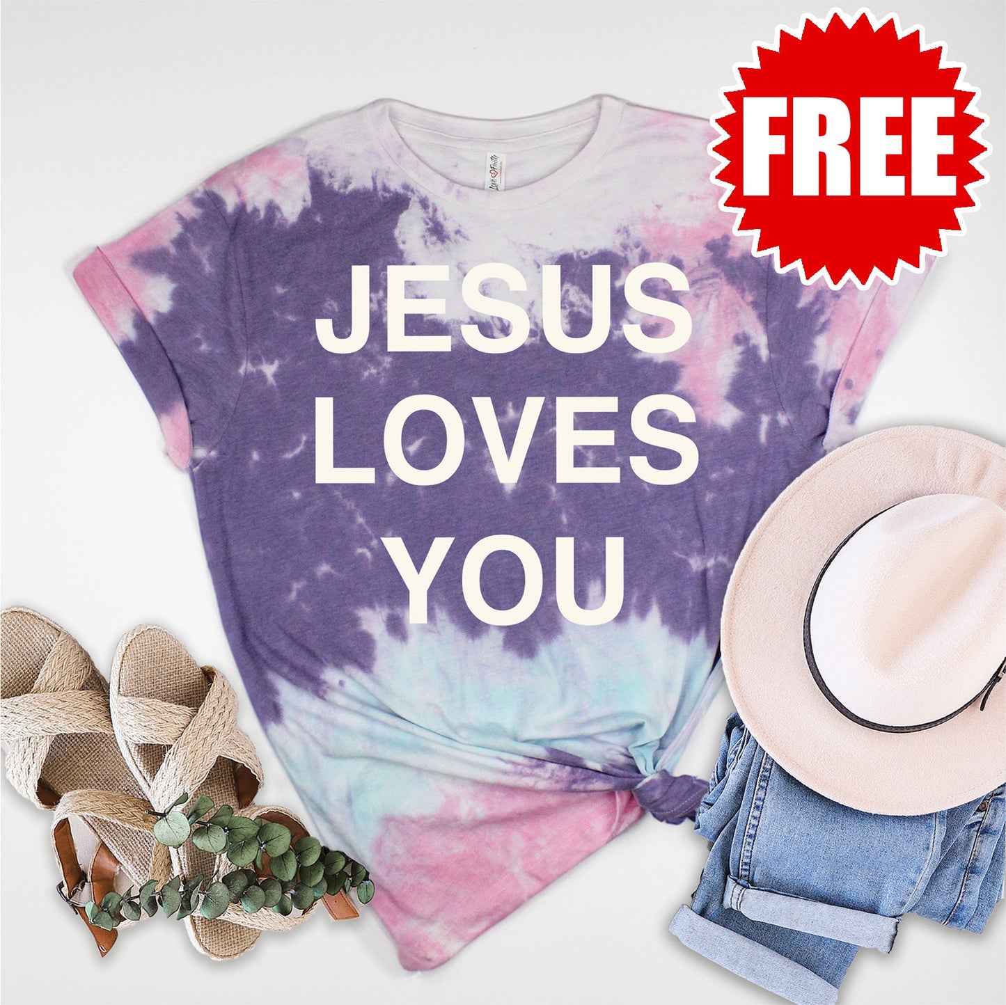 Jesus Loves You Tee - Cotton Candy Tie Dye - 0