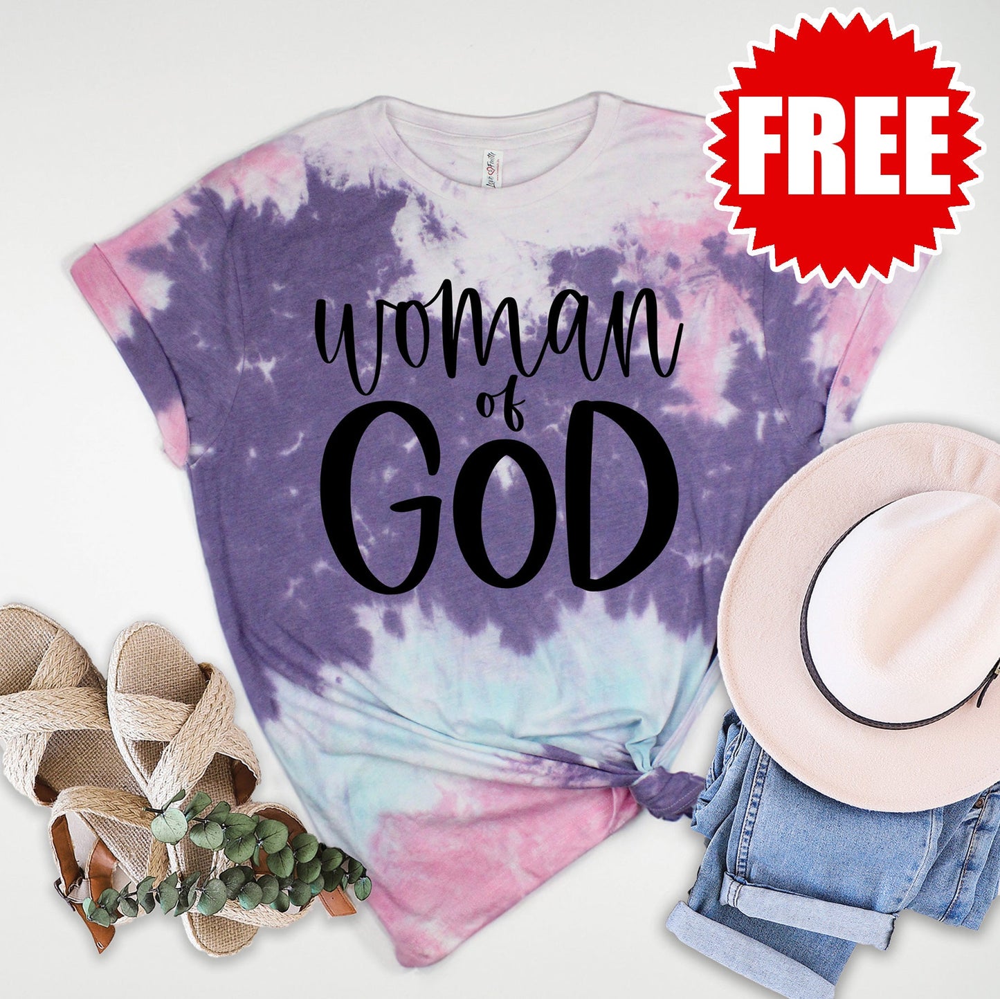 Woman Of God Tee - Cotton Candy Tie Dye - 0