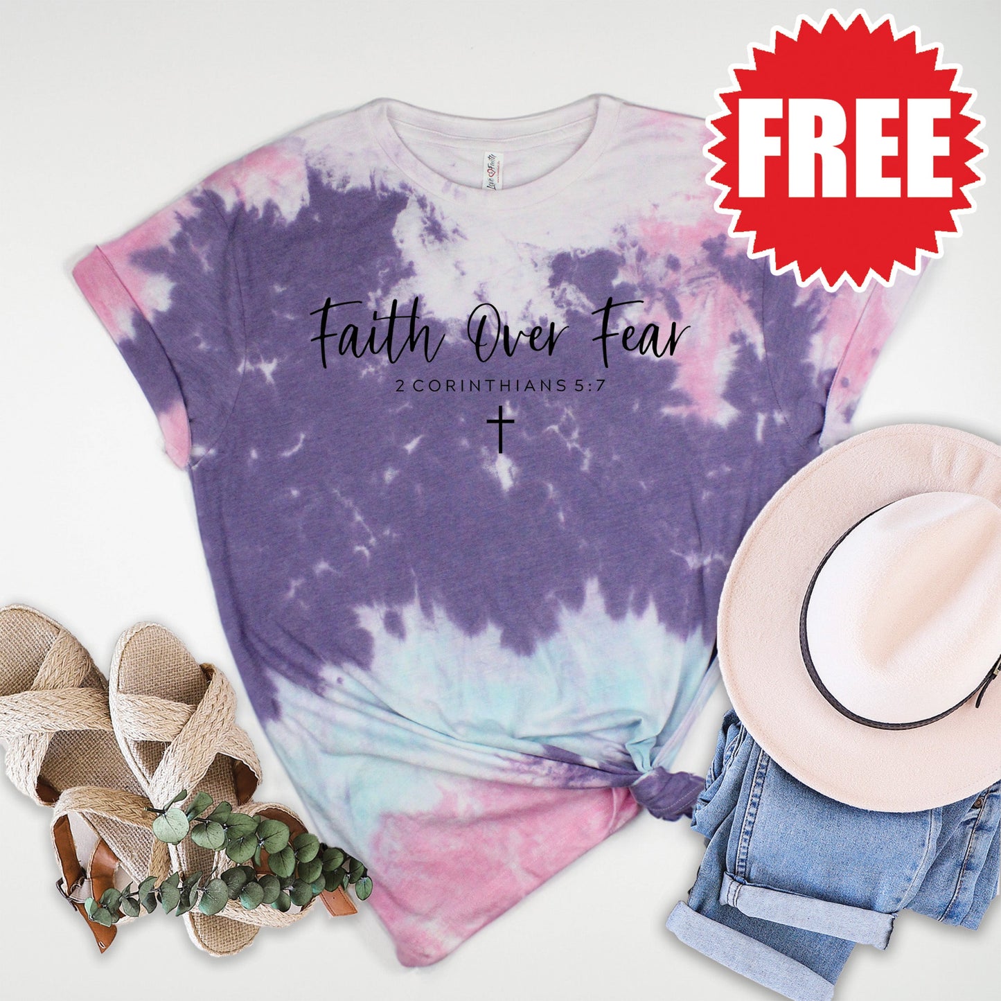 Faith Over Fear Tee - Cotton Candy Tie Dye - 0 Style001