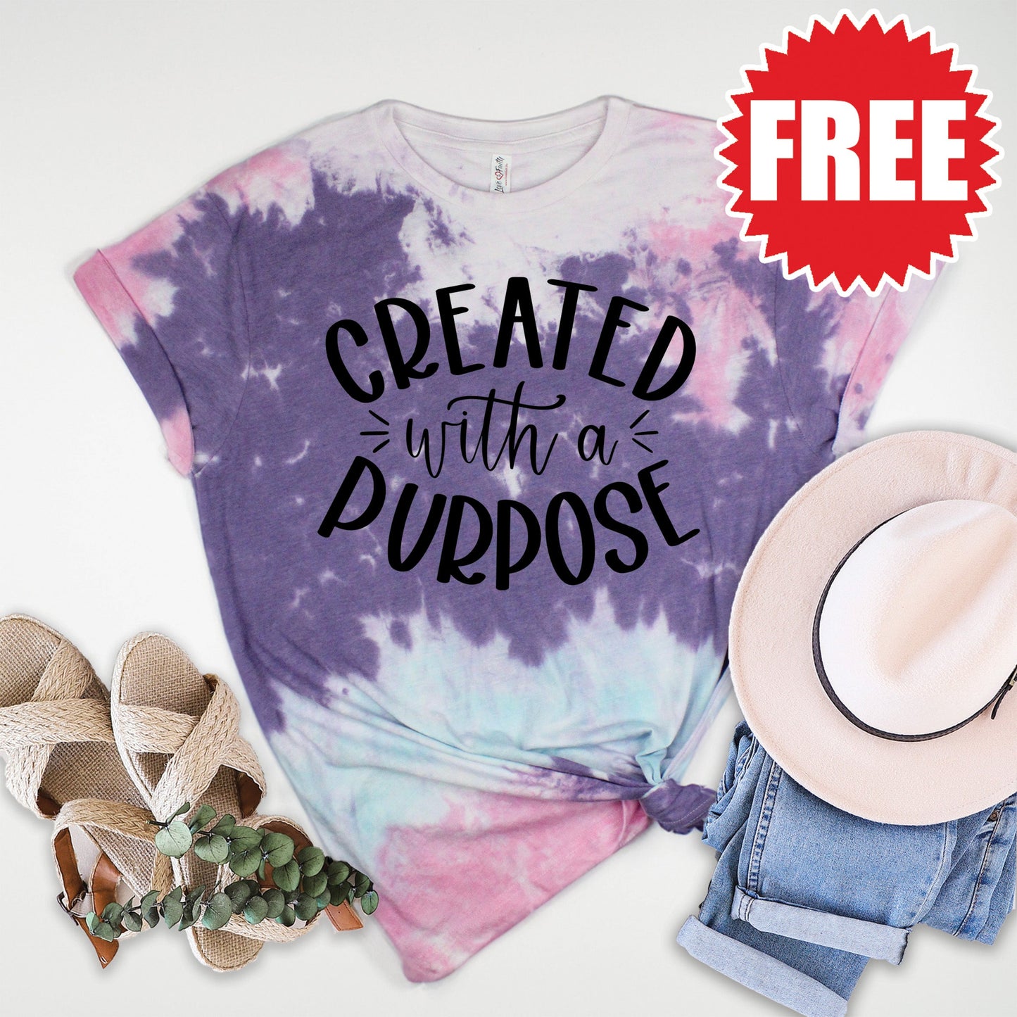 Created With A Purpose Tee - Cotton Candy Tie Dye - 0 Style001