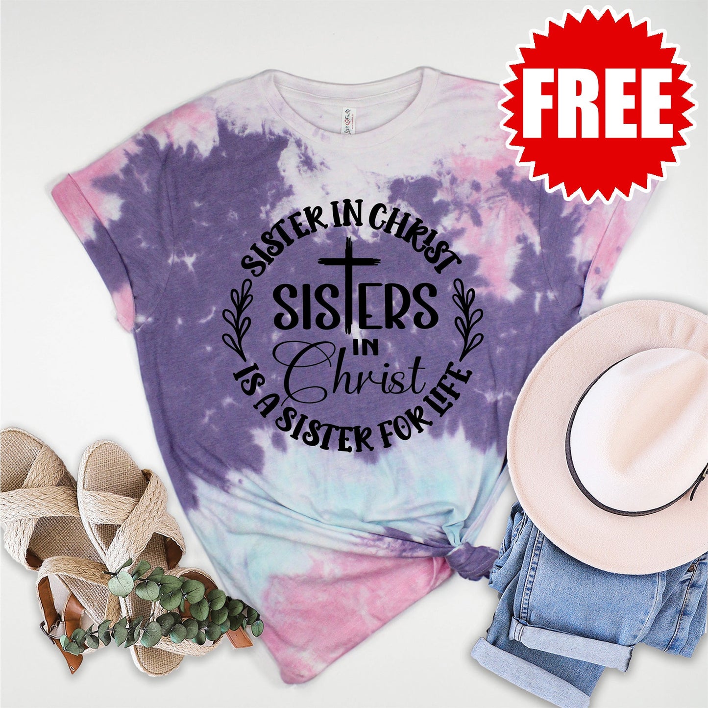 Sisters In Christ Tee - Cotton Candy Tie Dye - 0