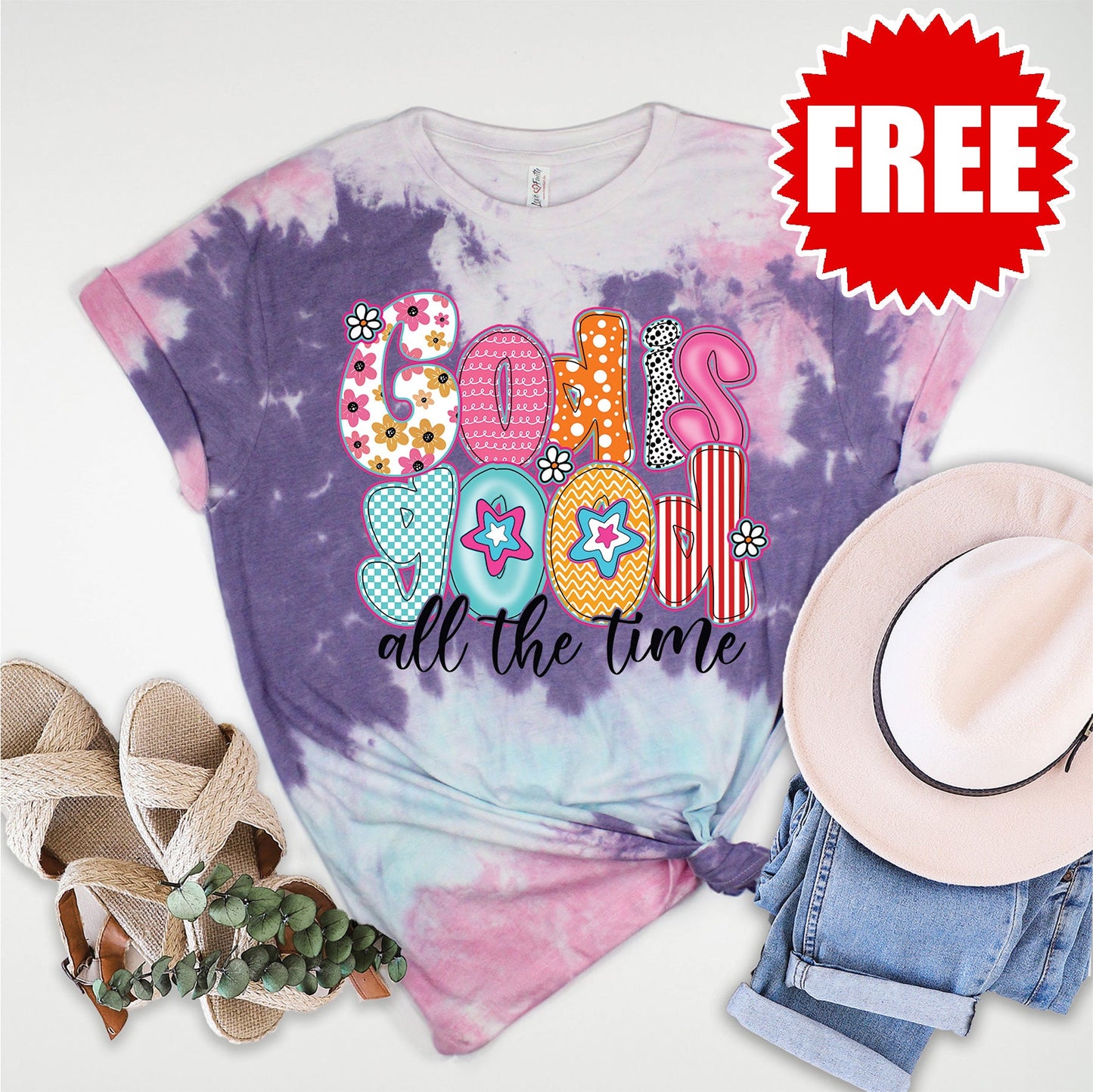 God is Good Tee - Cotton Candy Tie Dye - 0