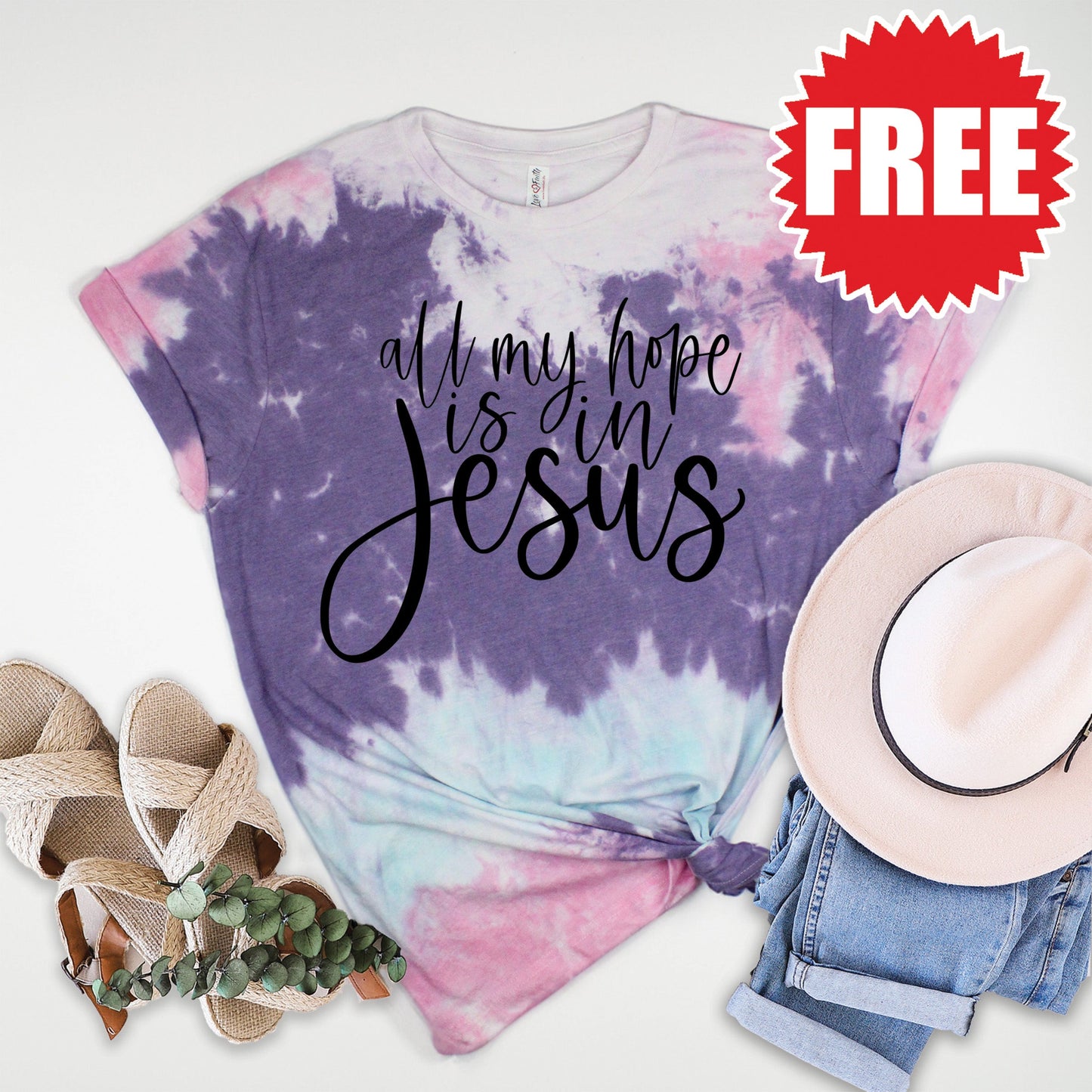 All My Hope Is In Jesus Tee - Cotton Candy Tie Dye - 0