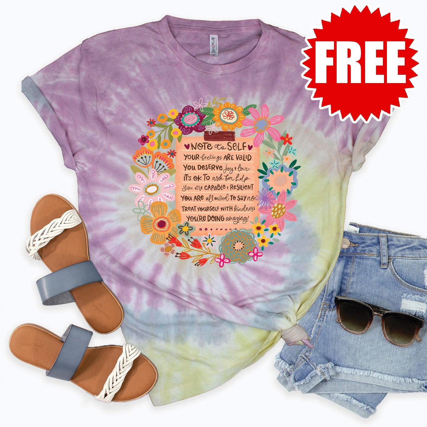 Note To Self Tee - Desert Rose Tie Dye - 0