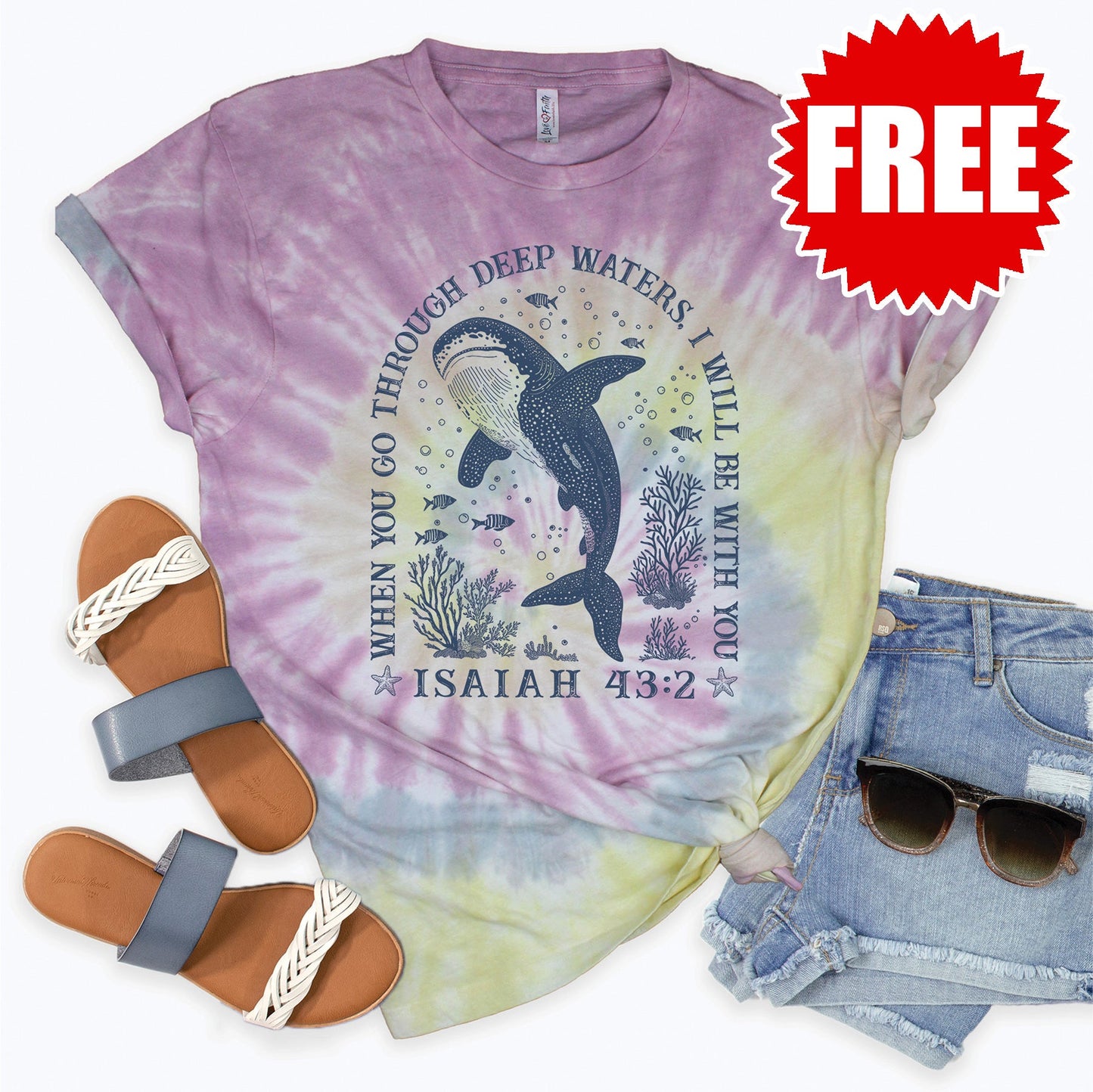 Deep Waters Whale Tee - Desert Rose Tie Dye - 0