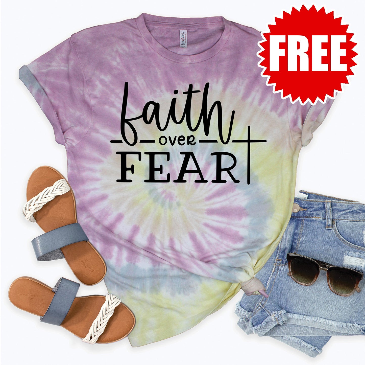 Faith Over Fear Tee - Desert Rose Tie Dye - 0
