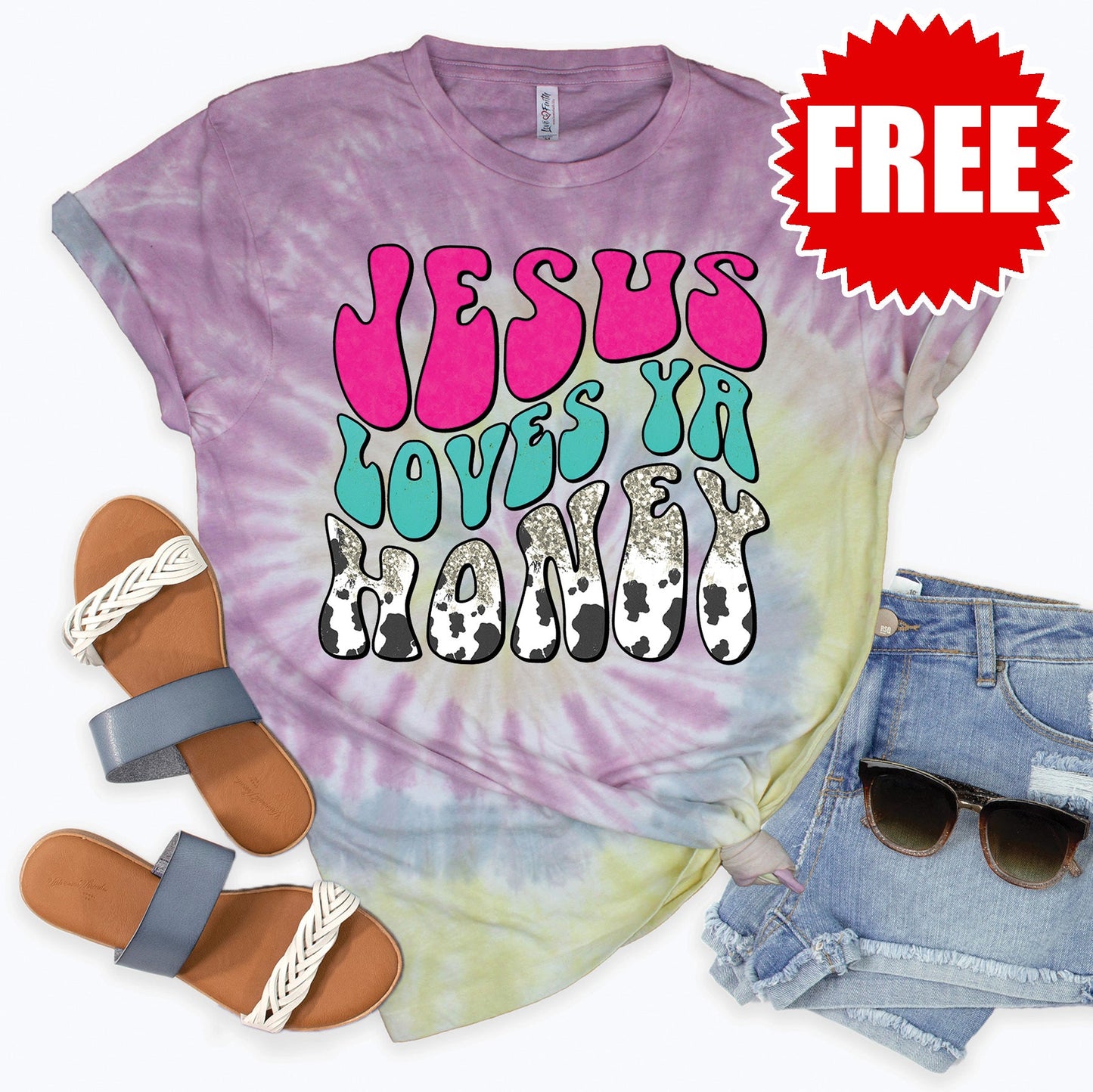 Jesus Loves Ya Tee - Desert Rose Tie Dye - 0