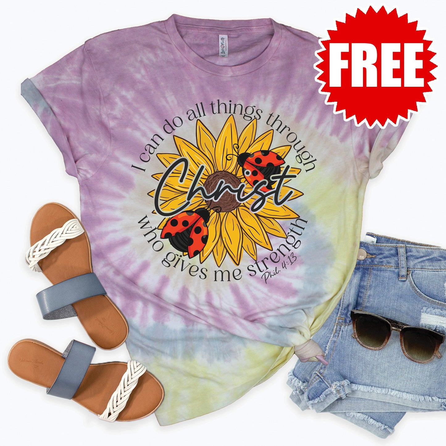 Philippians 4:13 Ladybug Tee - Desert Rose Tie Dye - 0