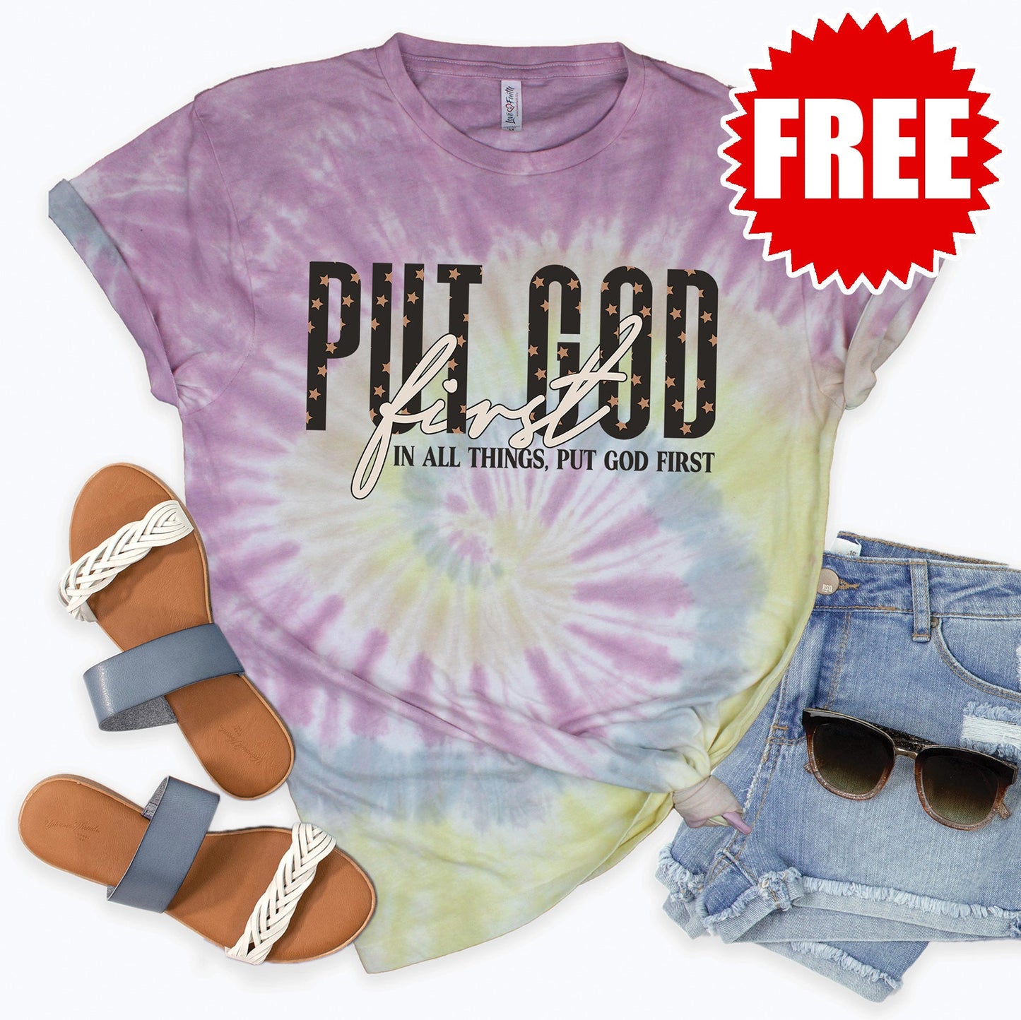Put God First Tee - Desert Rose Tie Dye - 0