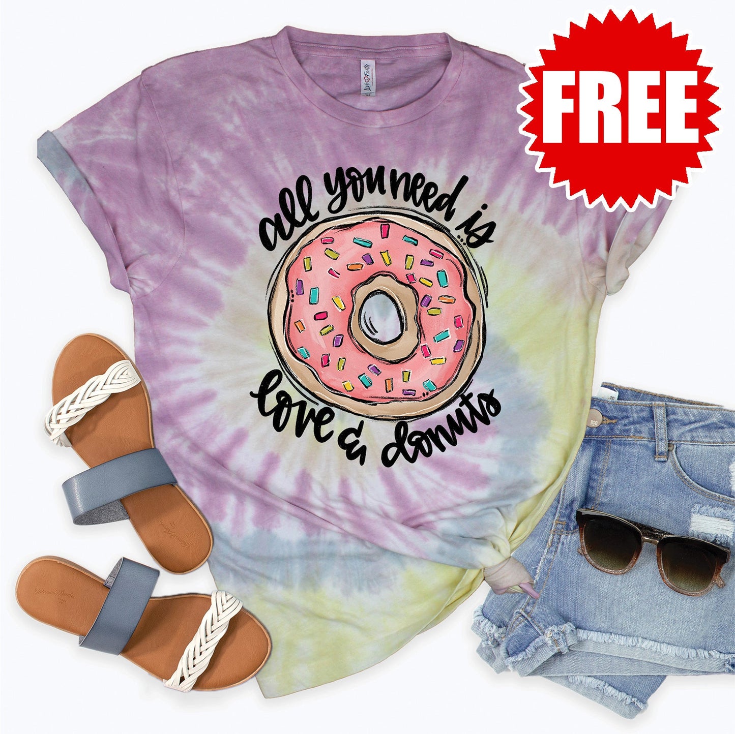 Love and Donuts Tee - Desert Rose Tie Dye - 0