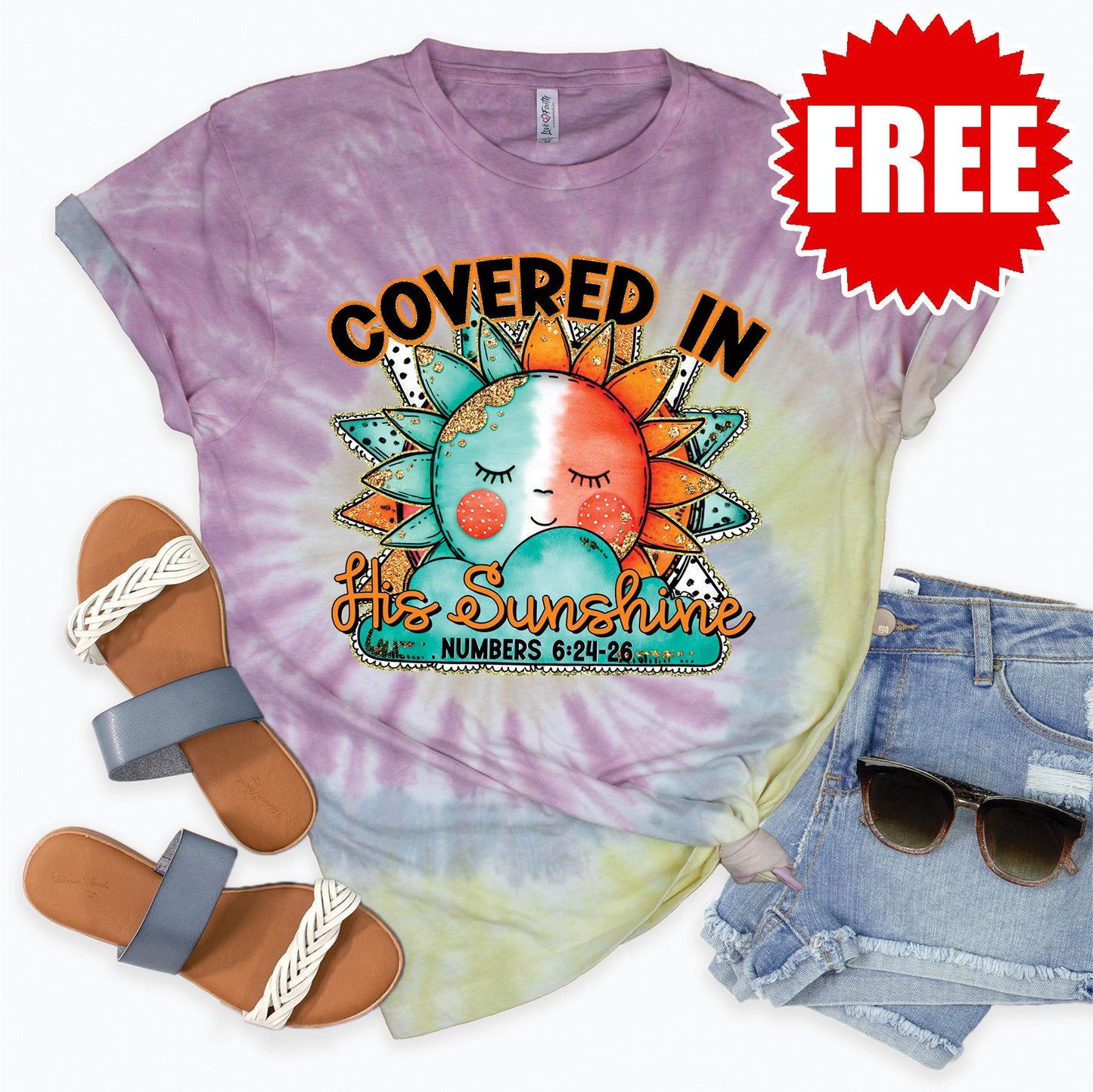 Covered in His Sunshine Tee - Desert Rose Tie Dye - 0