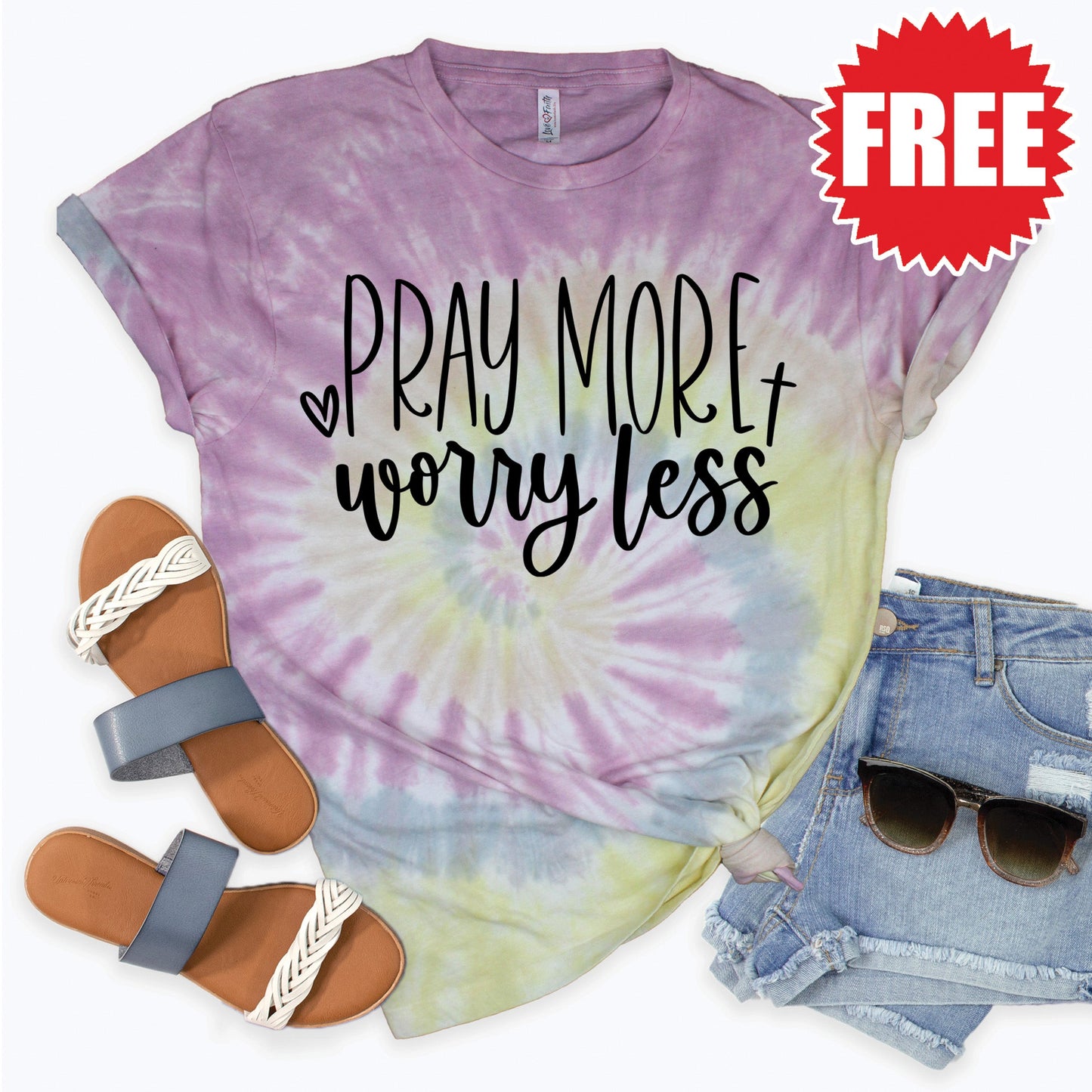 Pray More Worry Less Tee - Desert Rose Tie Dye - 0