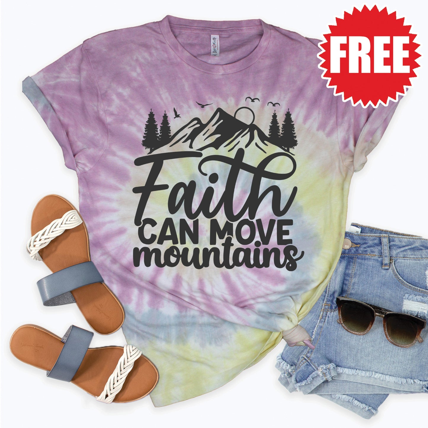 Faith Can Move Mountain Tee - Desert Rose Tie Dye - 0