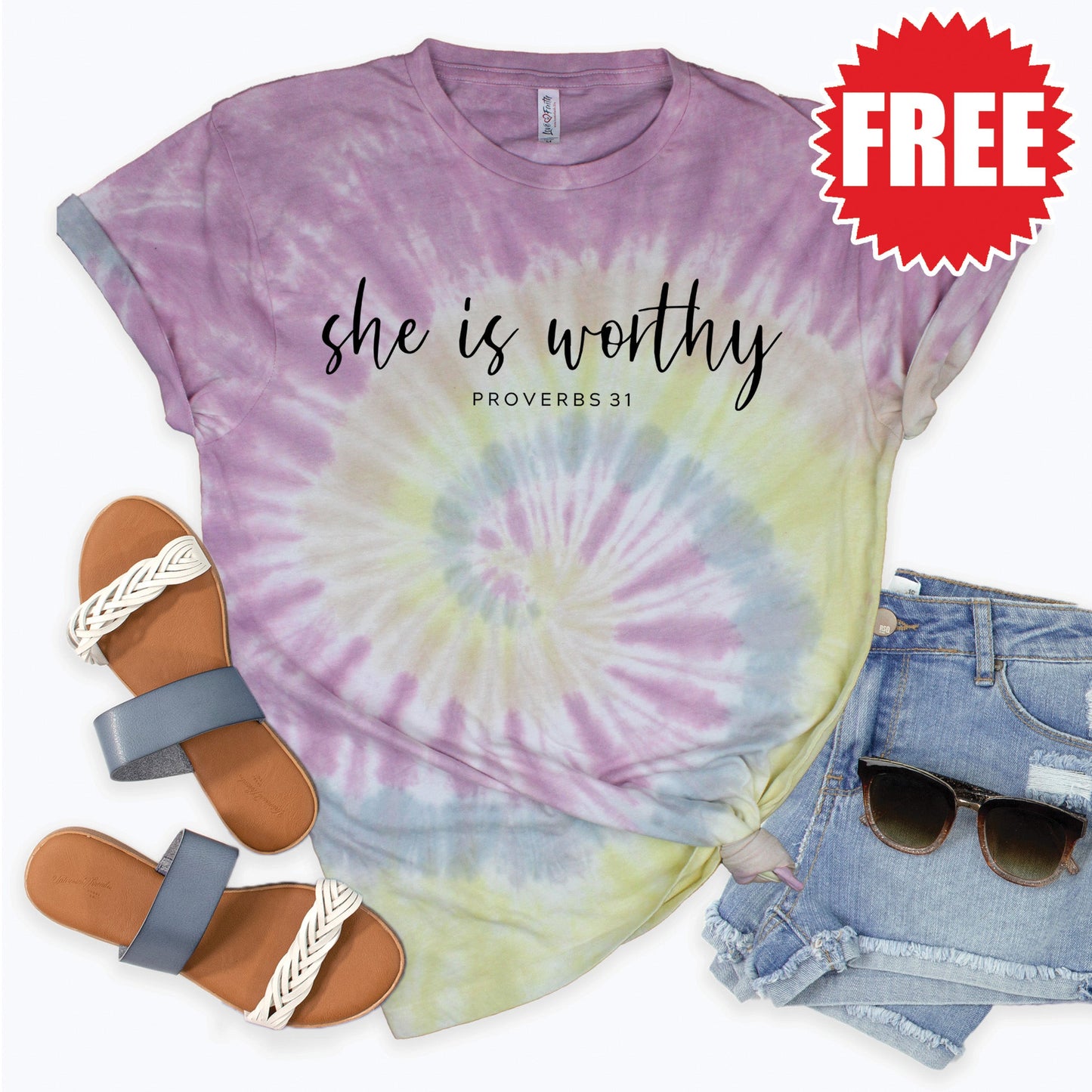 She Is Worthy Tee - Desert Rose Tie Dye - 0