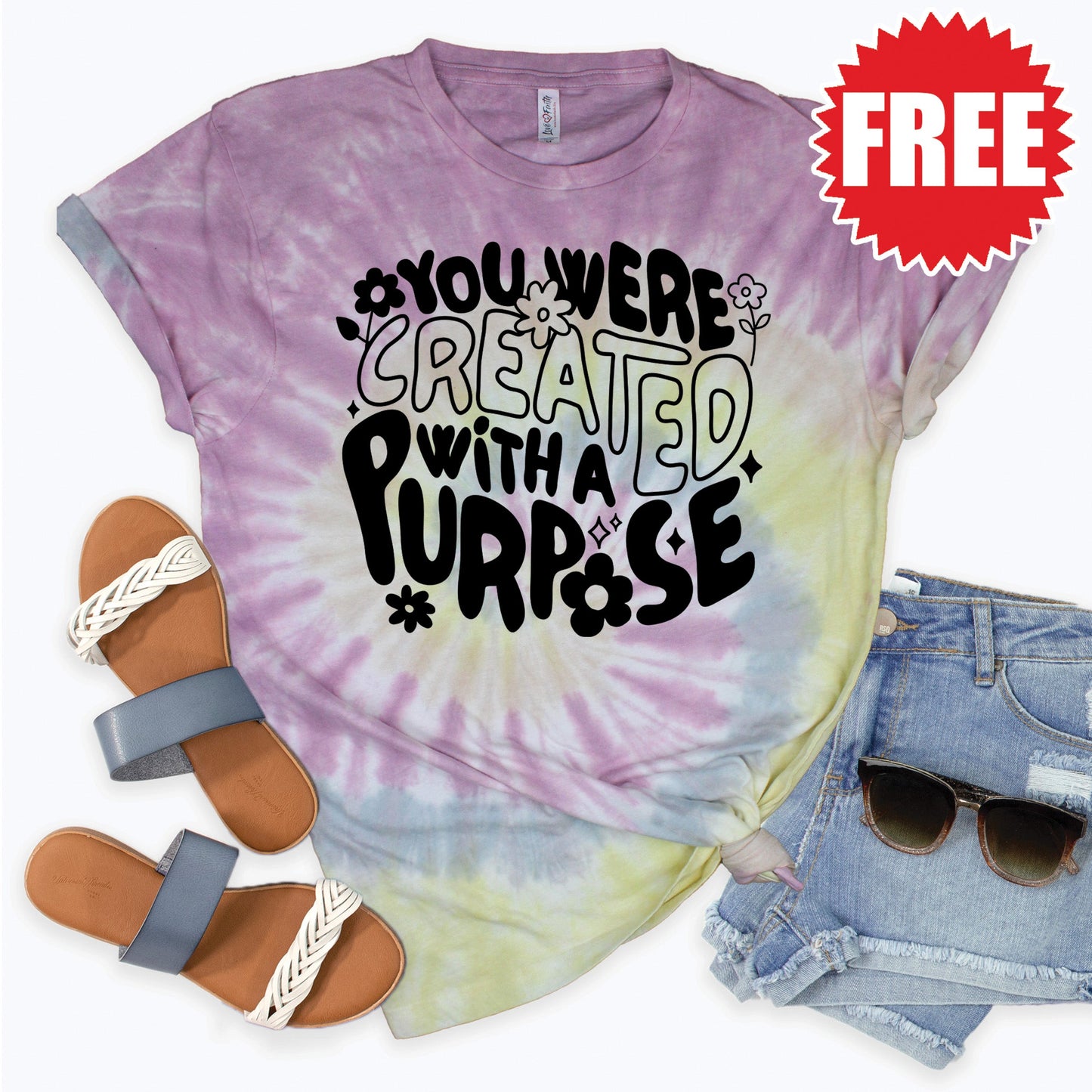 Your Were Created With A Purpose Tee - Desert Rose Tie Dye - 0