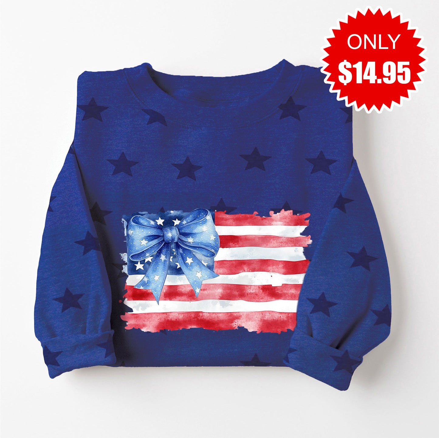 Flag Bow Sweatshirt - Blue Star Print - 14.95