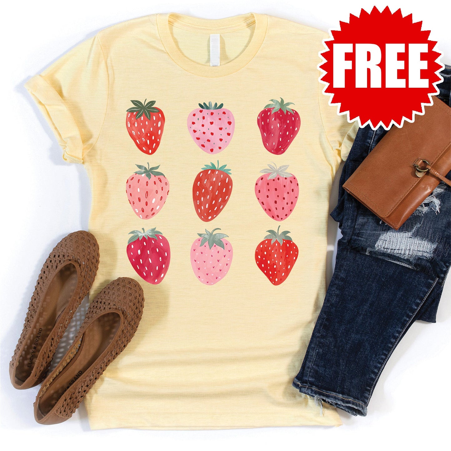Strawberries Tee - Heather French Vanilla - 0