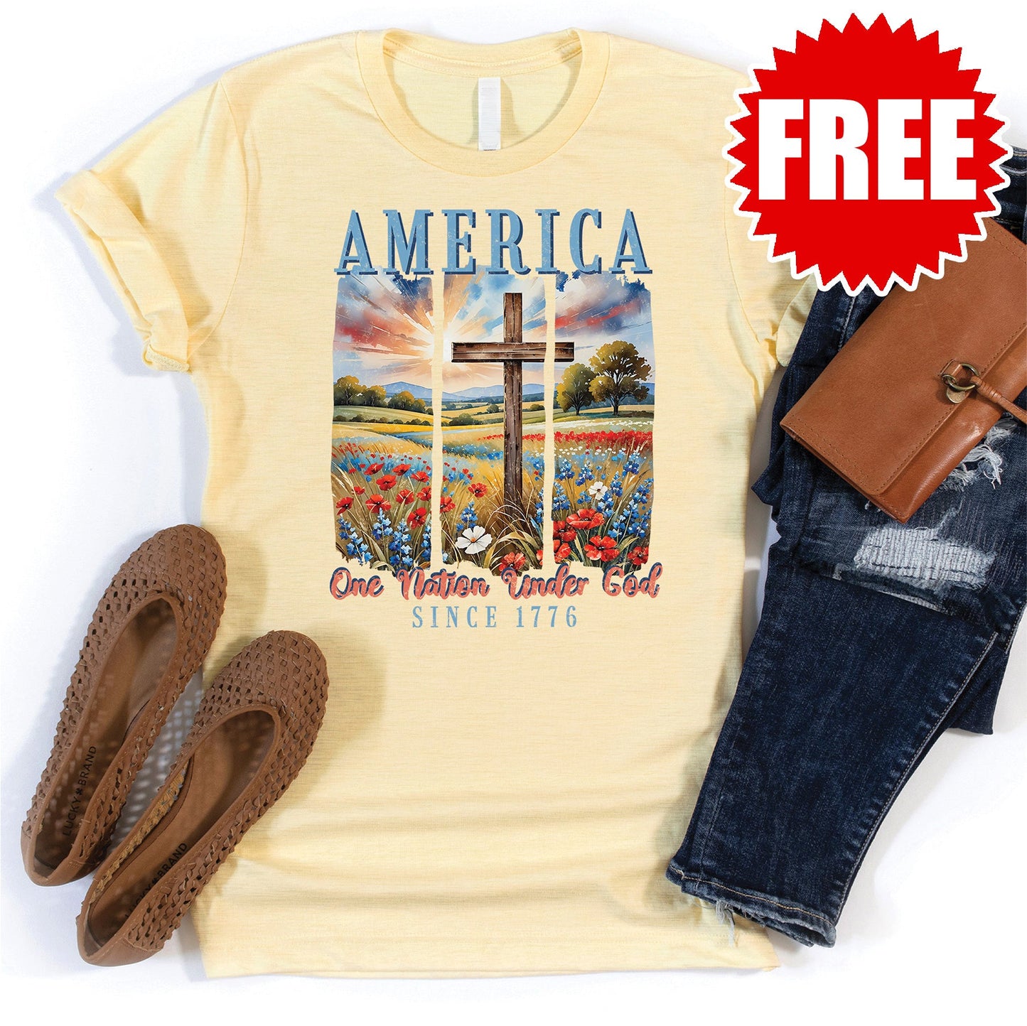 One Nation Under God Tee - Heather French Vanilla - 0