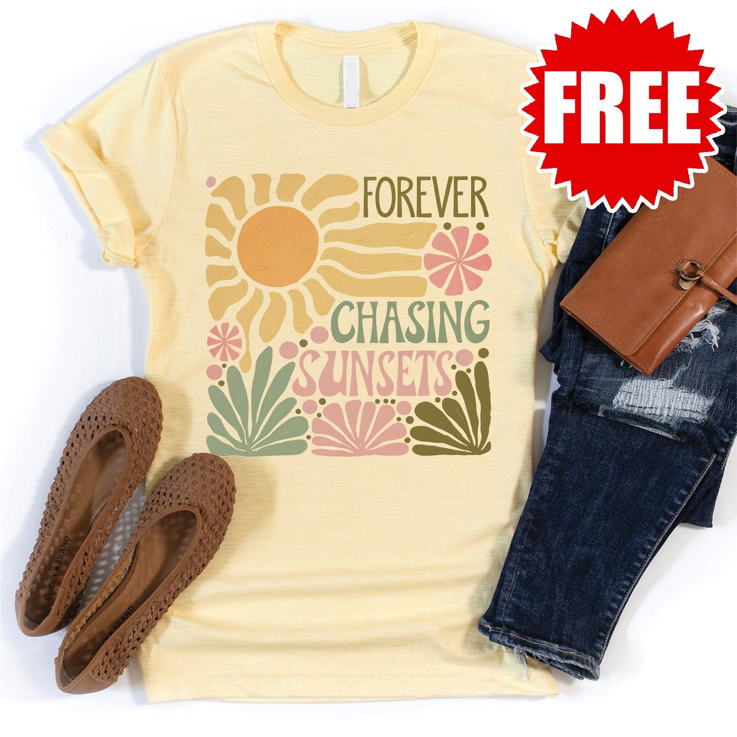 Forever Chasing Sunsets Tee - Heather French Vanilla - 0