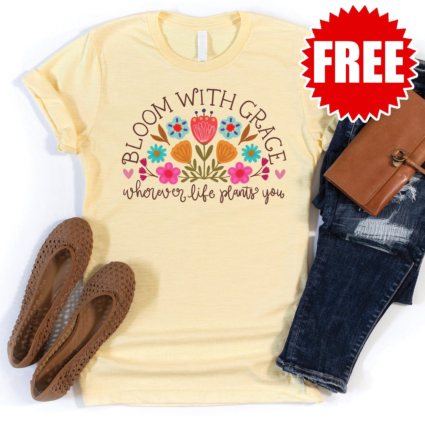 Bloom With Grace Tee - Heather French Vanilla - 0
