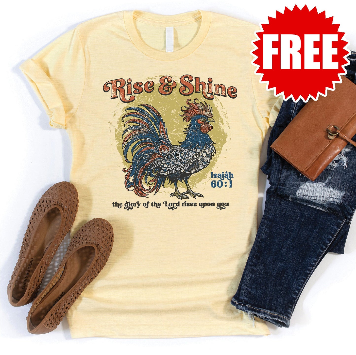 Rise & Shine Rooster Tee - Heather French Vanilla - 0