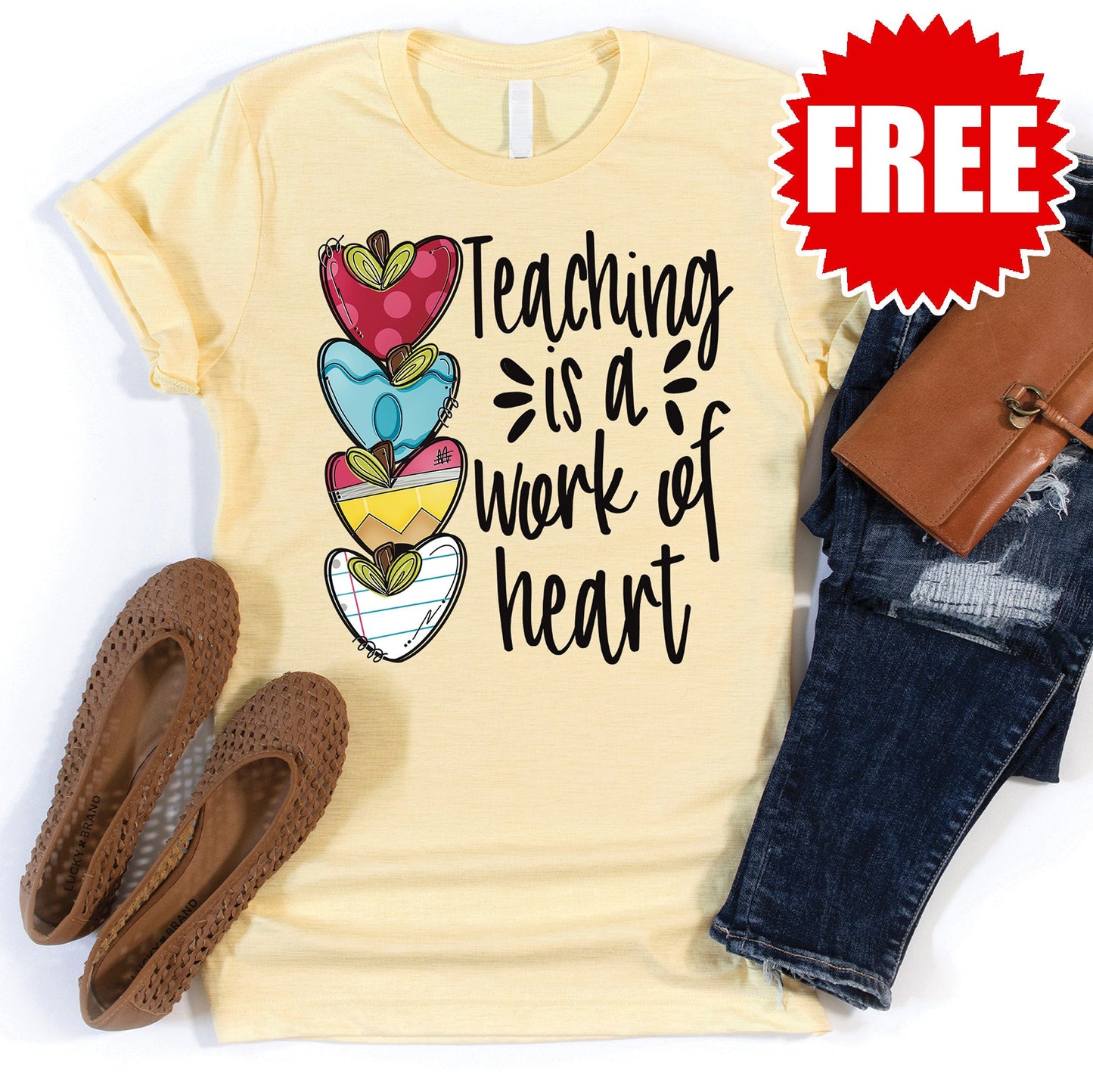 Teaching is a Work of Heart Tee - Heather French Vanilla - 0