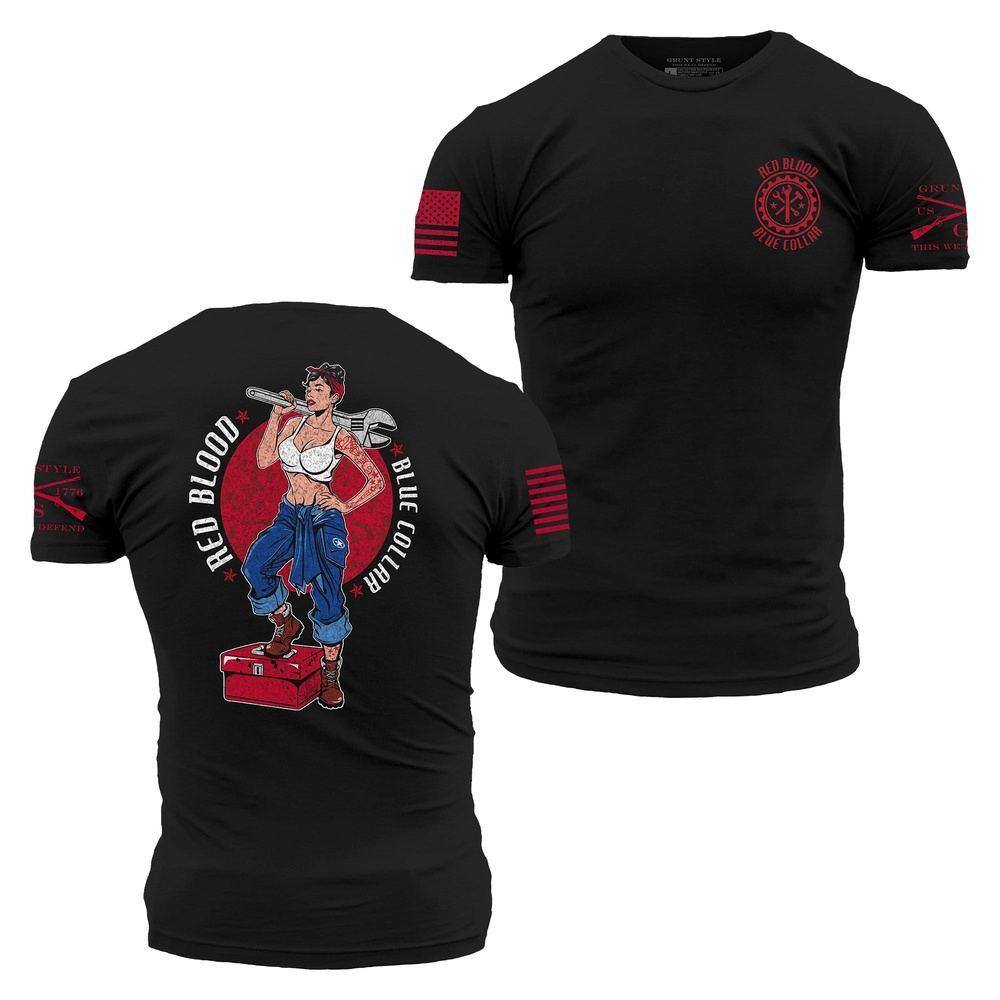 Red Blood Blue Collar¬Æ Pinup T-Shirt - Black