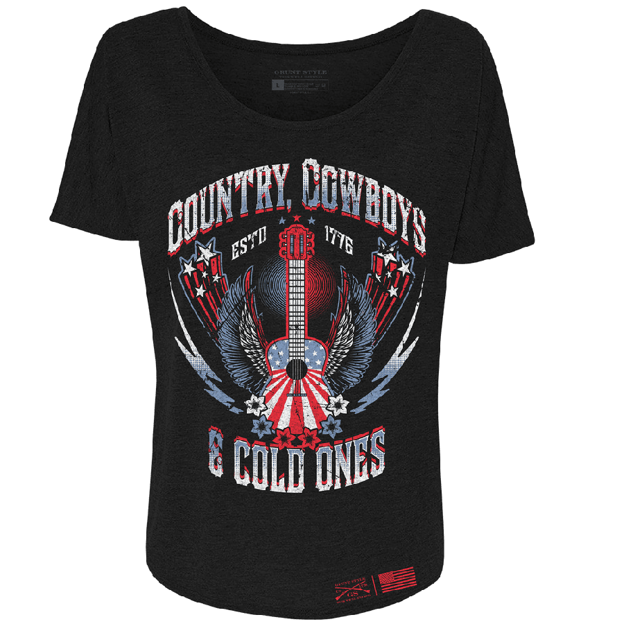 Women's Country, Cowboys & Cold Ones Slouchy T-Shirt - Black