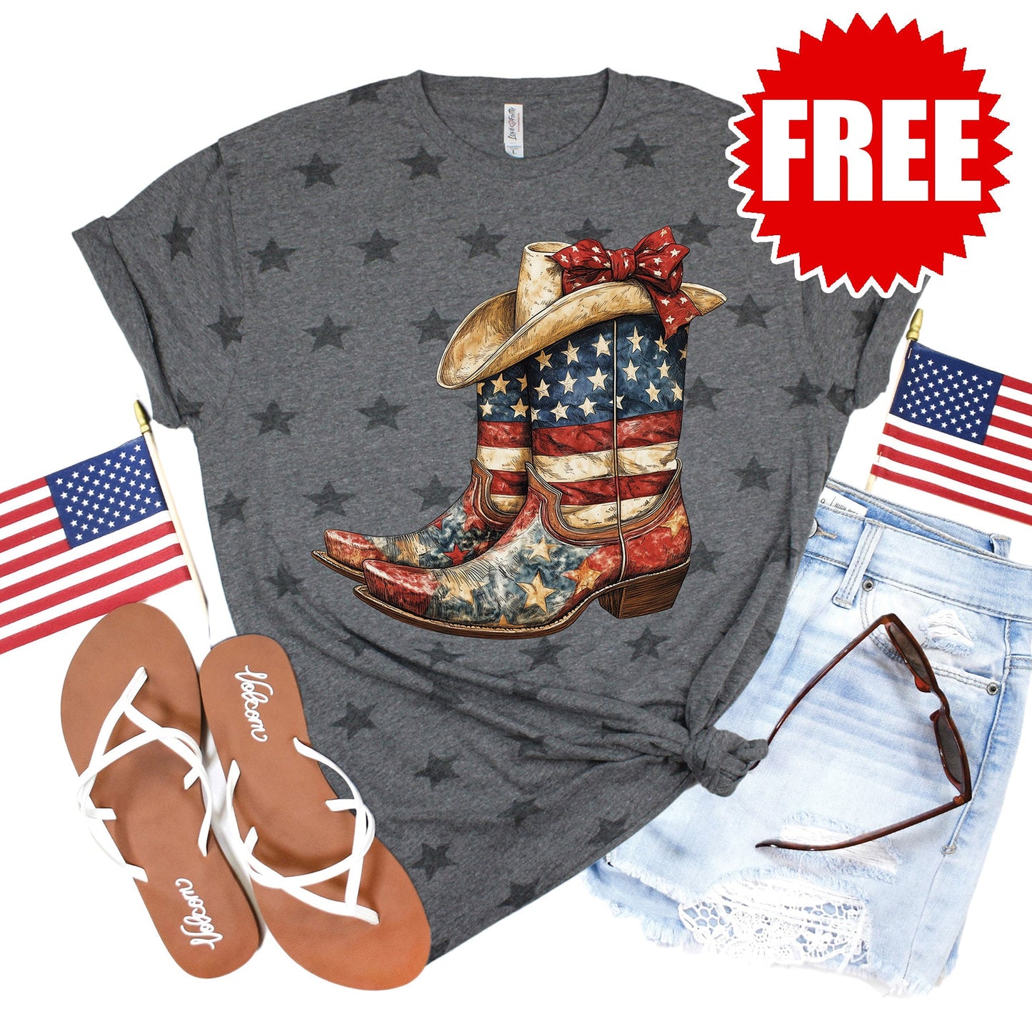 Boots Tee - Grey Star Print - FREE