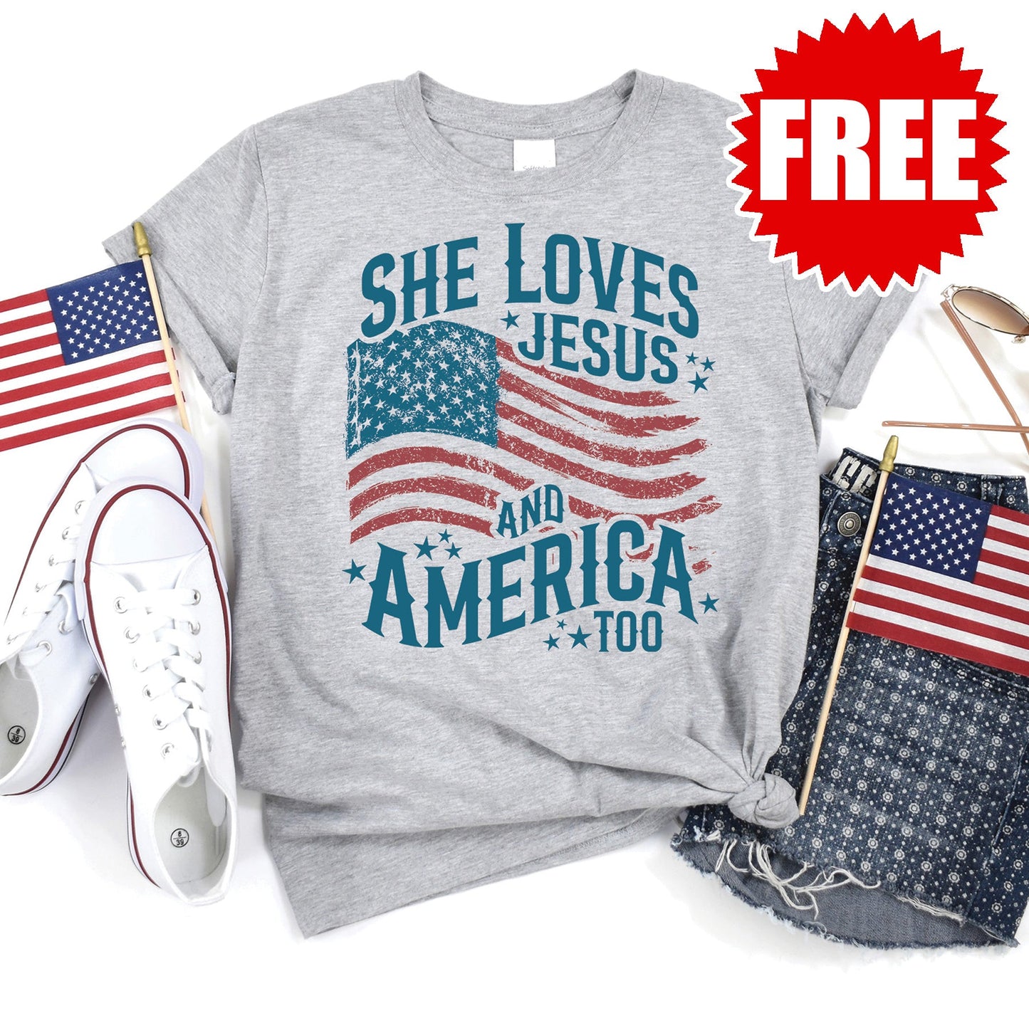 She Loves Jesus Tee - Heather Grey - 0