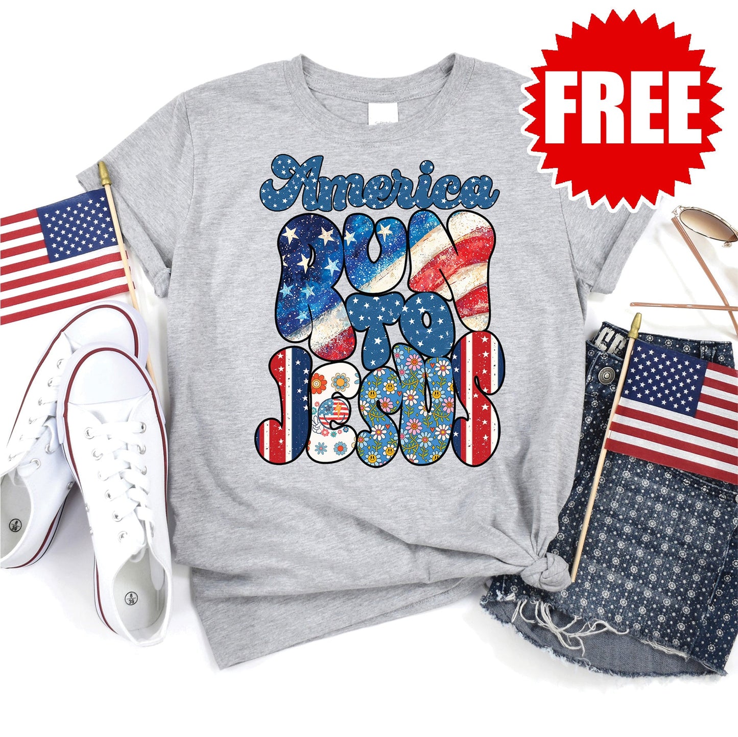 America Run To Jesus Tee - Heather Grey - 0