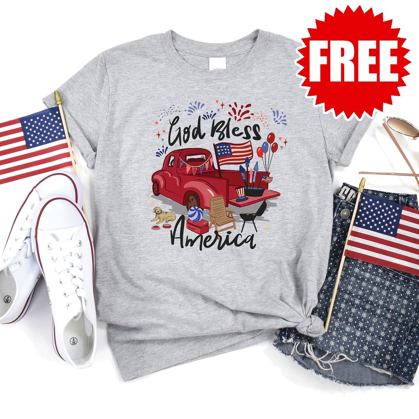 God Bless America Tee - Heather Grey - 0 Style001