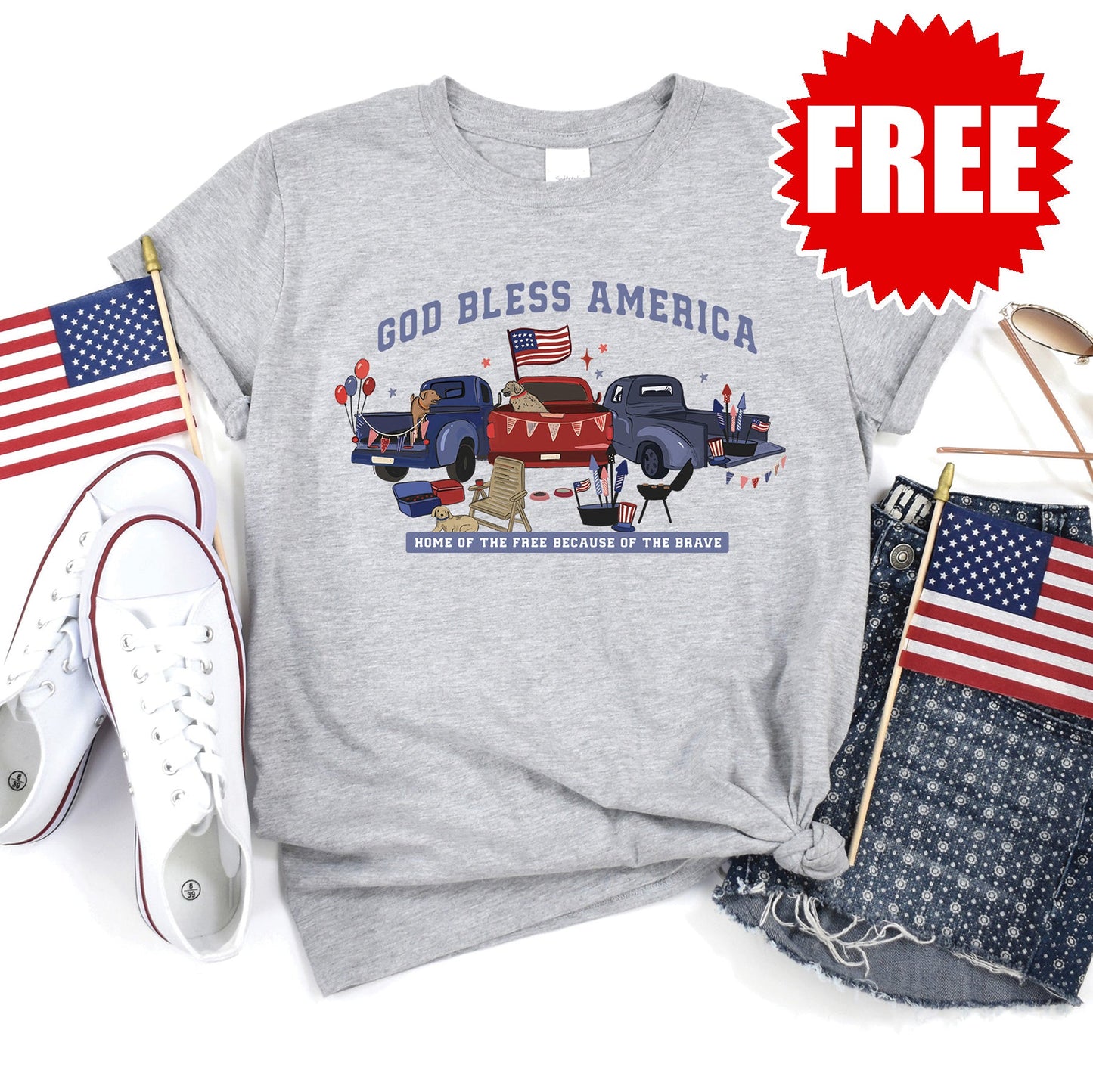 God Bless America Trucks Tee - Heather Grey - 0