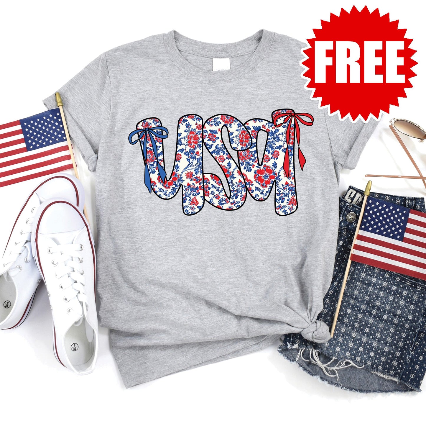 USA Ribbon Tee - Heather Grey - 0