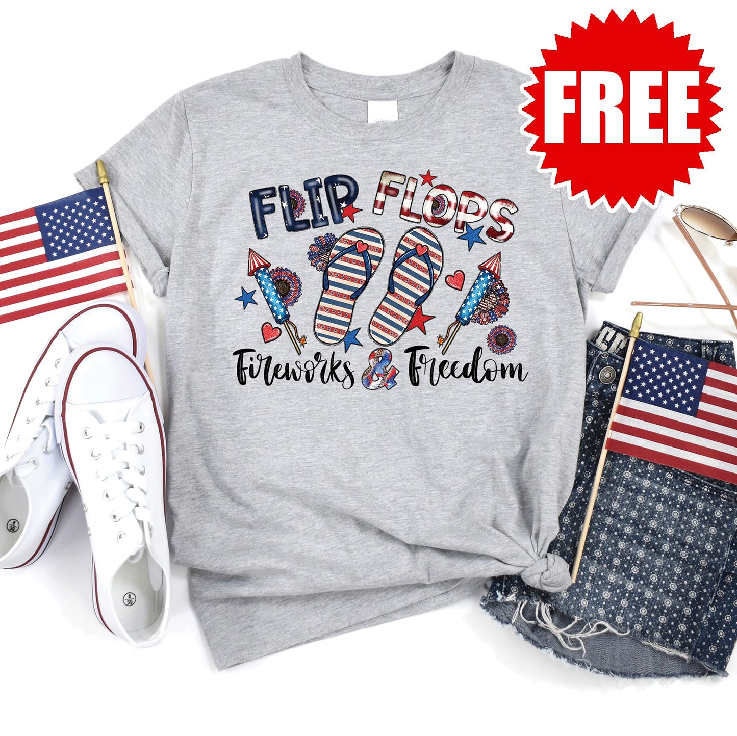 Flip Flops USA Tee - Heather Grey - 0